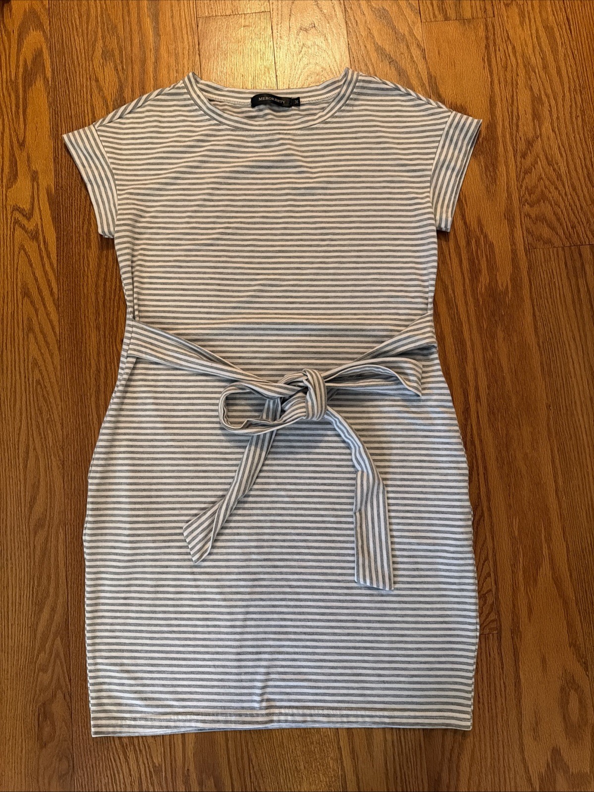 Merokeety Women’s Striped Short Sleeve Dress With Tie Size Medium