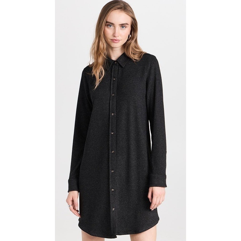 Faherty Dress Women Small Black Heathered Twill Knit Legend Sweater Shirt Dress