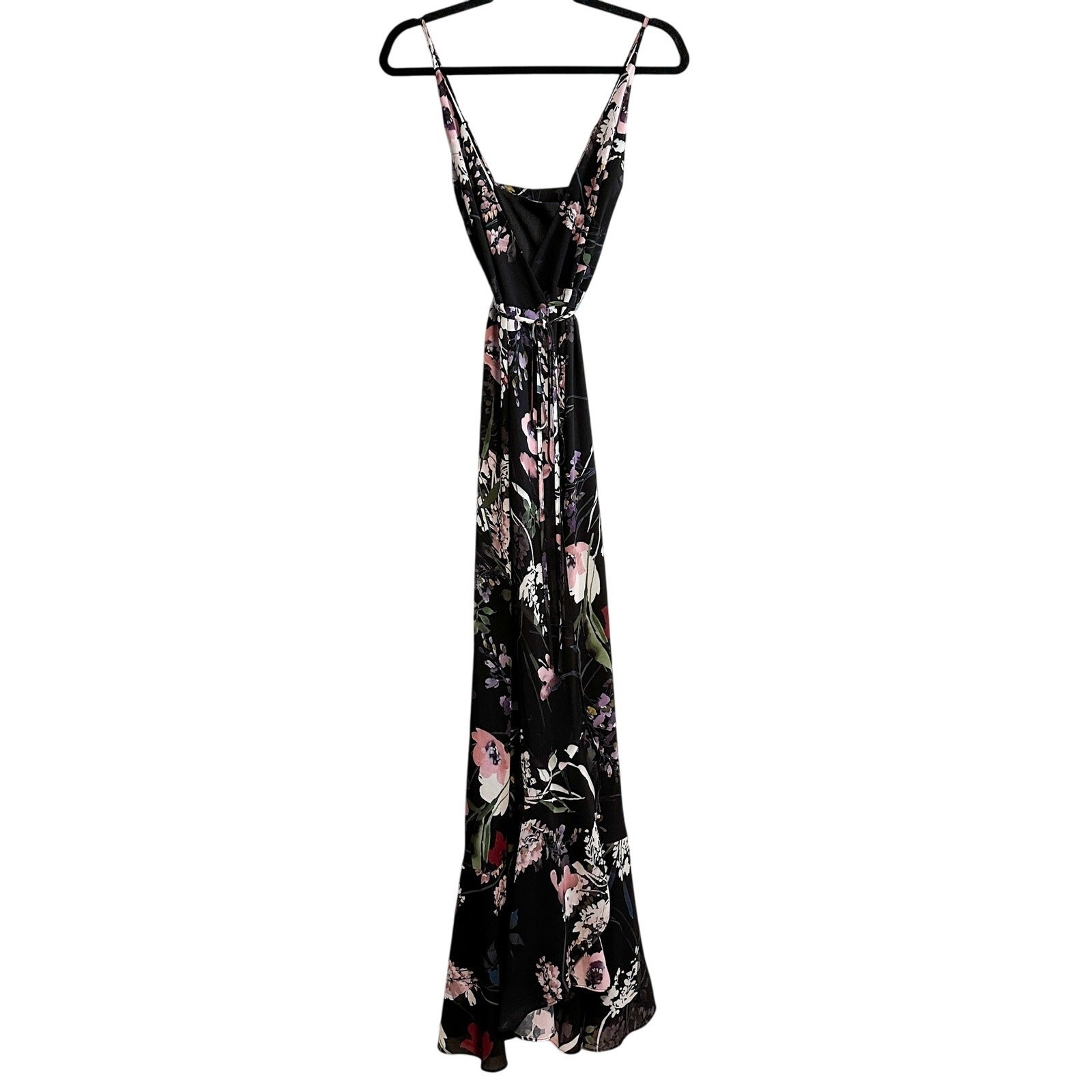 Yumi Kim Cross Roads True Wrap Maxi Dress Misty Bouquet Black Floral Size S NWT