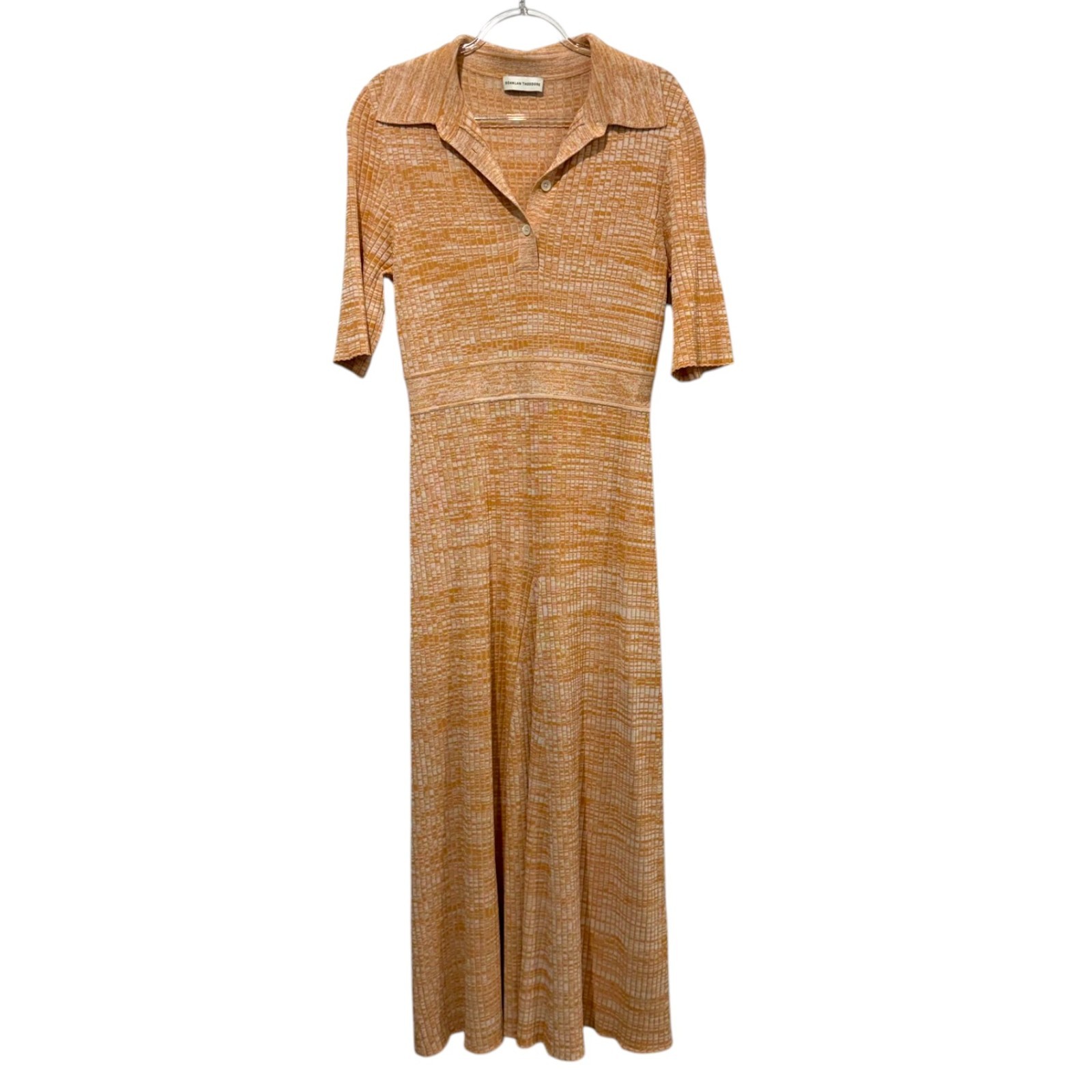 Scanlan Theodore Pleated Rib Dress Size Medium Orange Peach Midi