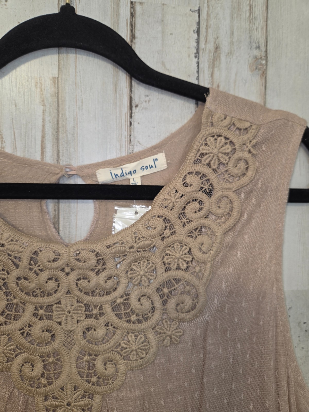 NWT Indigo Soul size L Lace Embroidered Shift Tunic Dress Mini sleeveless