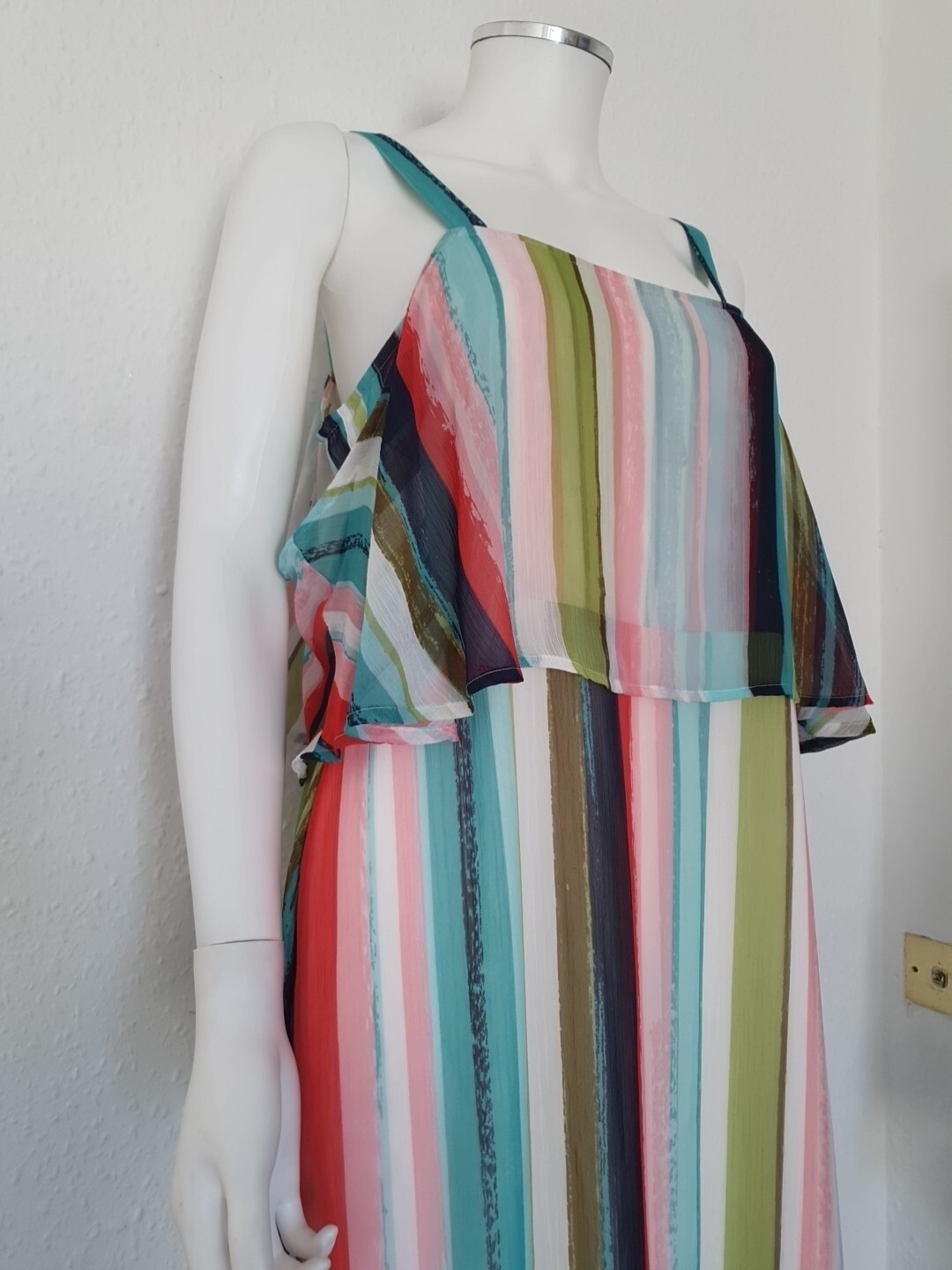 Marks & Spencer long Chiffon summer dress striped multicolour Size UK 16