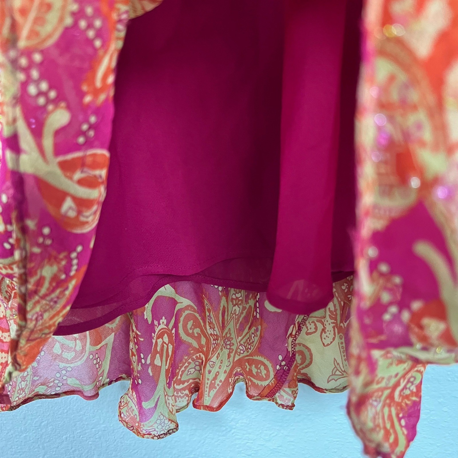Lane Bryant Silk Paisley Sequin V-Neck Bell Sleeve Long Dress Size 16 Boho Fairy