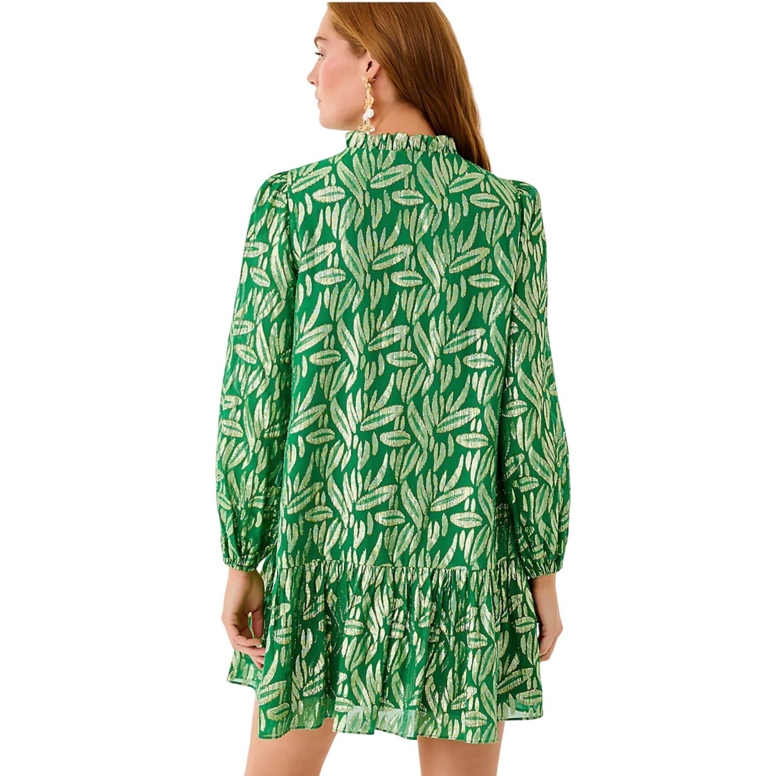 Lilly Pulitzer Evaline Silk Dress – Bamboo Green Leafy Babe Metallic -Size 10