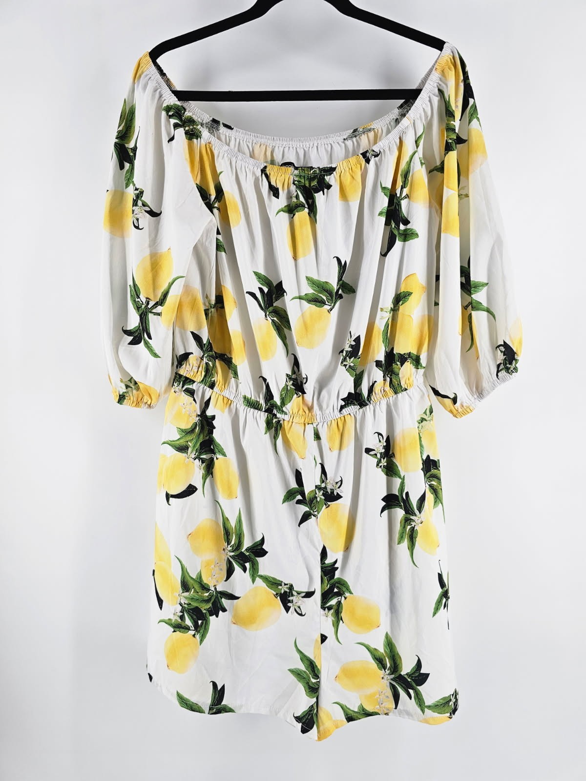 Boohoo Lemon Print White Yellow Green Short One Piece- Size 16 Uk-20 Eur-48