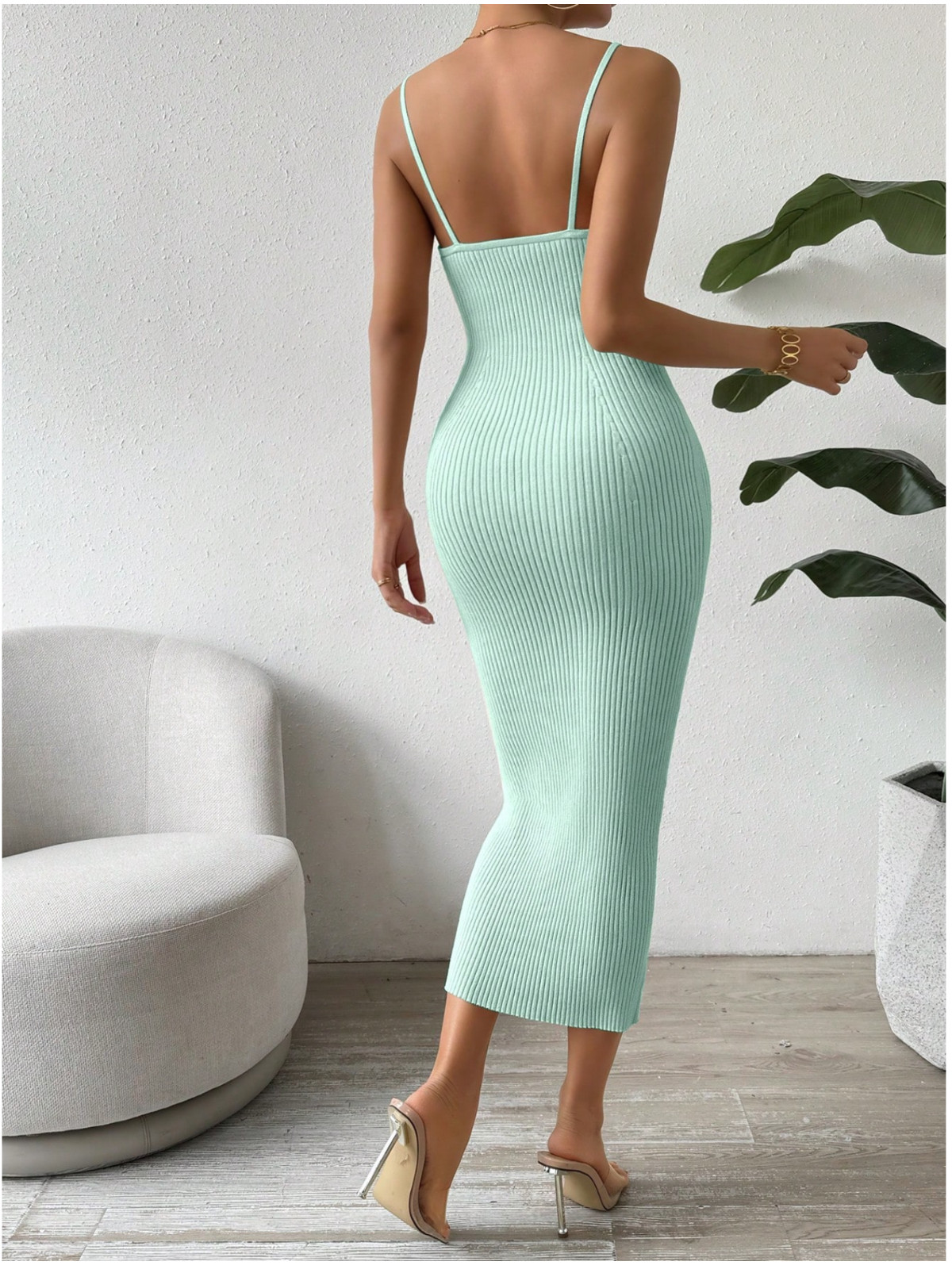 Mint Green Clasi Casual Solid Color Slim Fit Knit Tank Dress Sz S M L