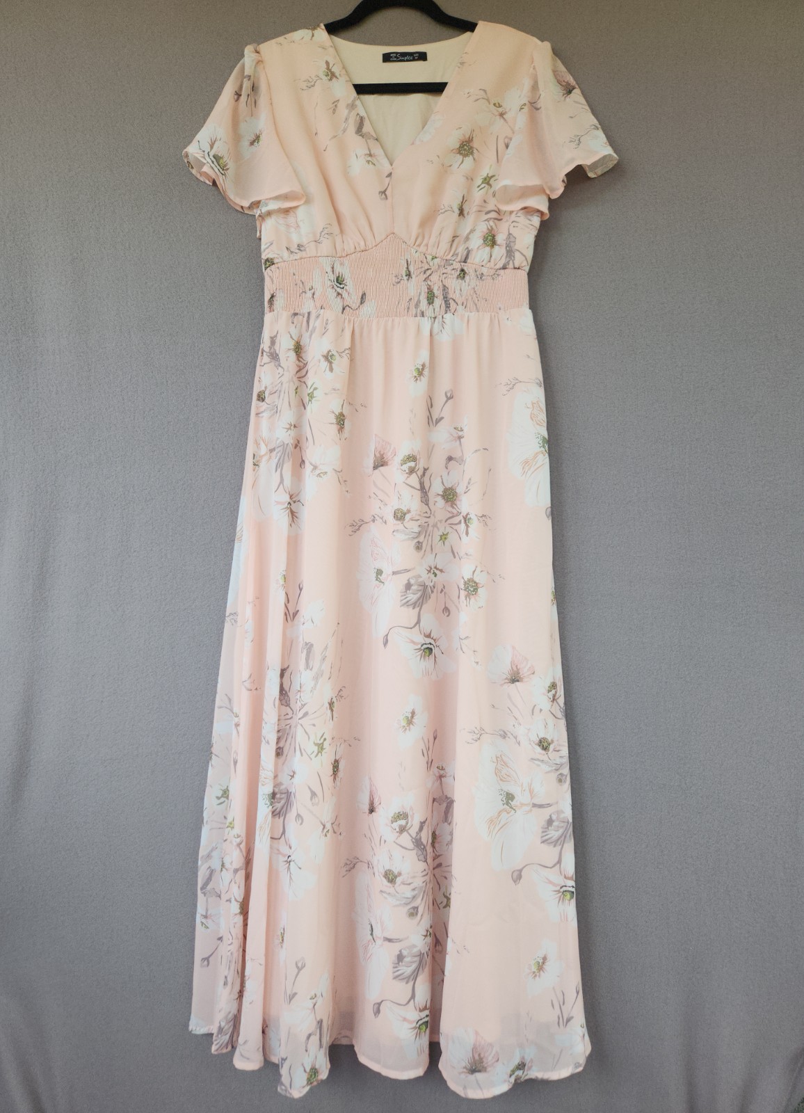 Simplee M Floral Chiffon Maxi Dress Peach Pink Cottagecore Wedding Guest