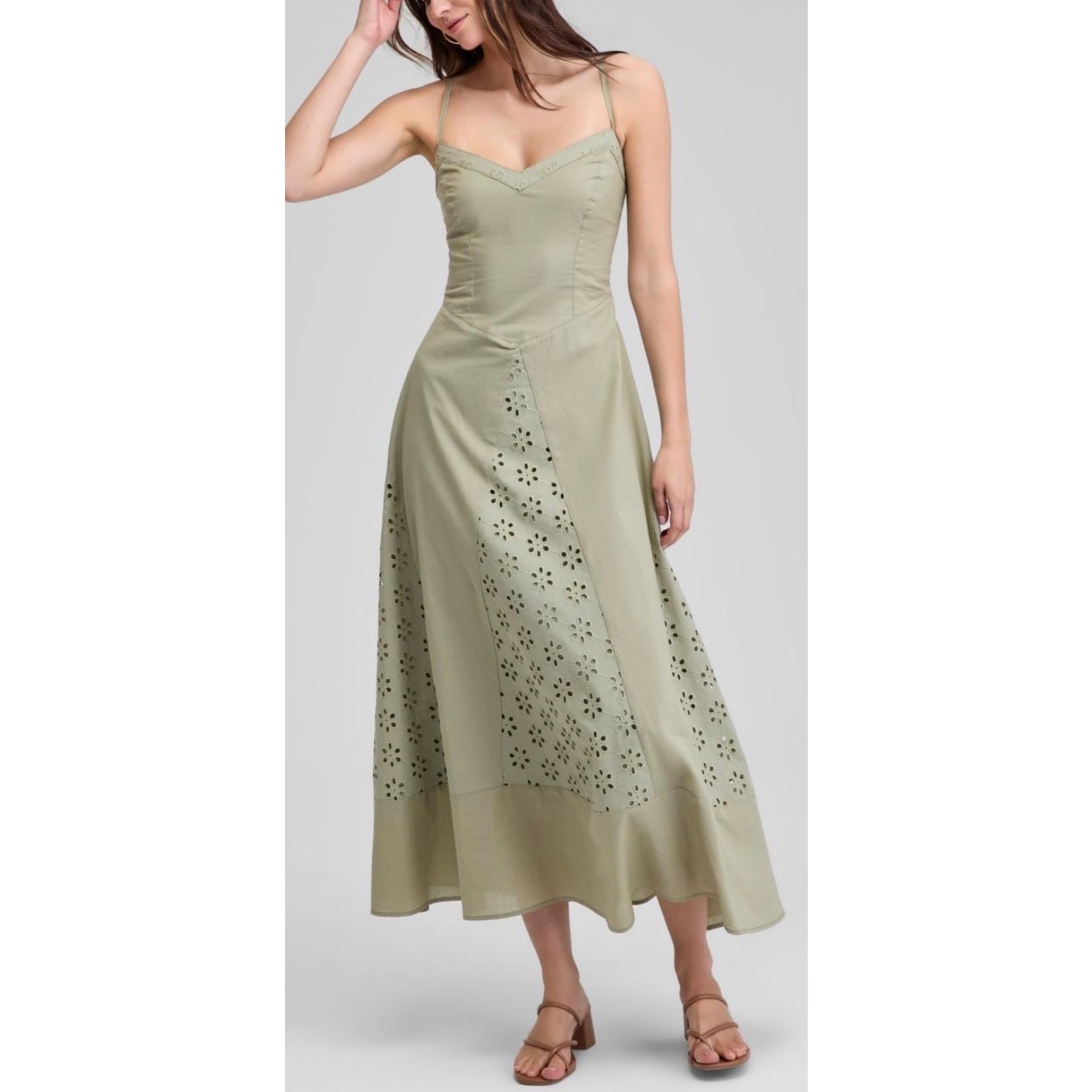 AND NOW THIS dress women’s small green eyelet midi sundress cottagecore