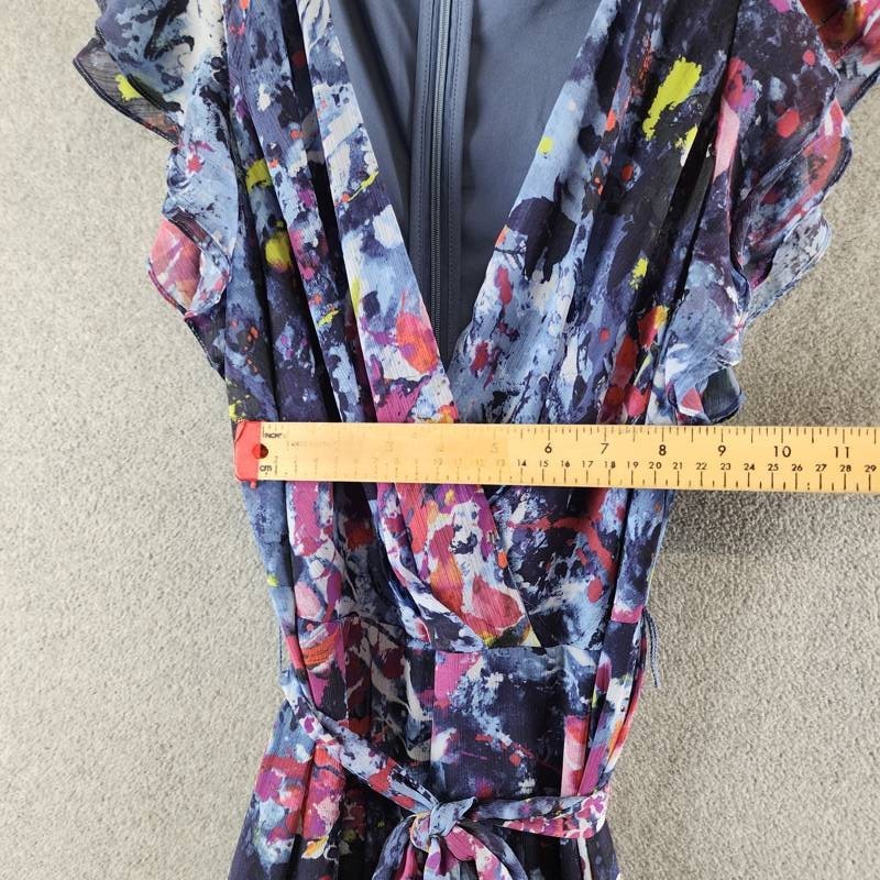 Lauren Ralph Lauren Print Ruffle-Trim Crinkle Georgette Gown Womens 4 Blue Multi
