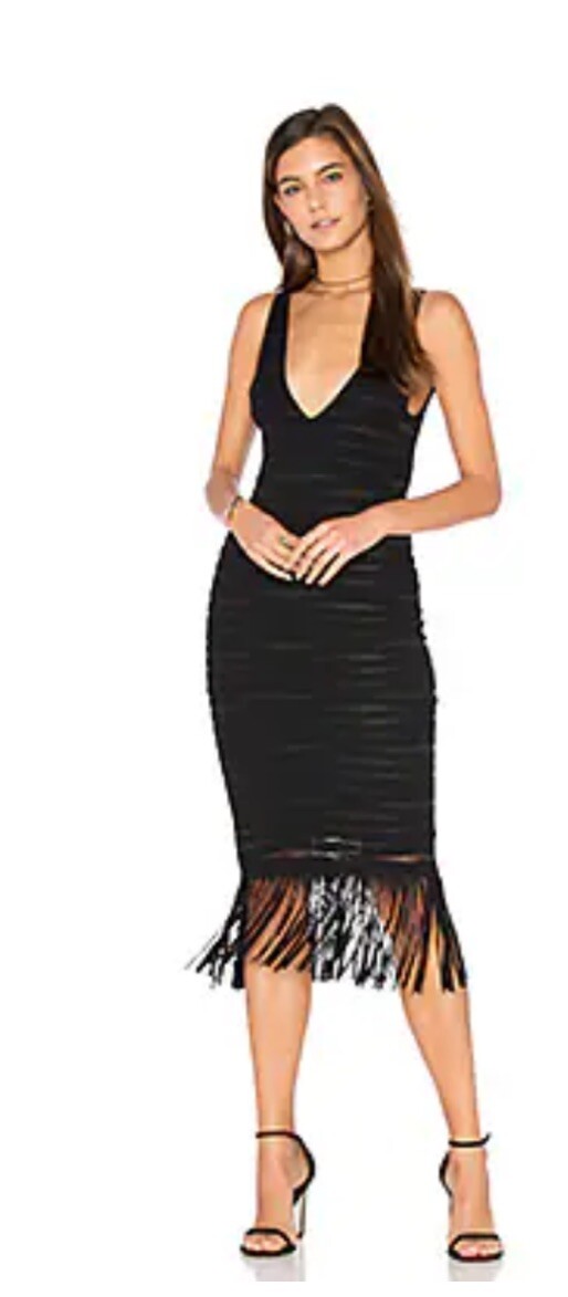NEW NWT Parker Mae knit Fringes Sheer Black Formal Dress M $385 Party Cocktail