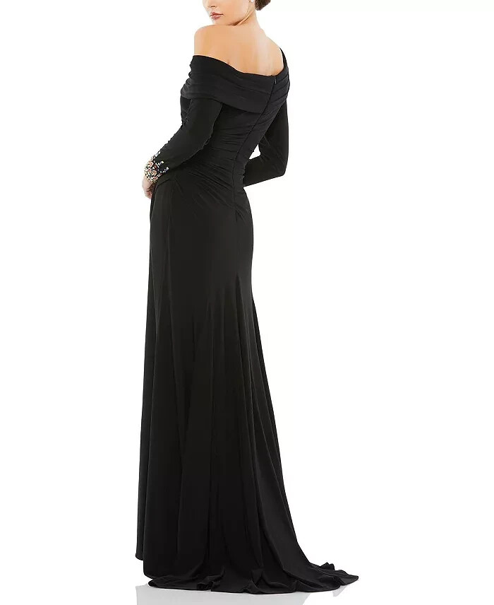 Mac Duggal Black Multi Color Beaded Cuff Drop Shoulder Gown Size 16 $398