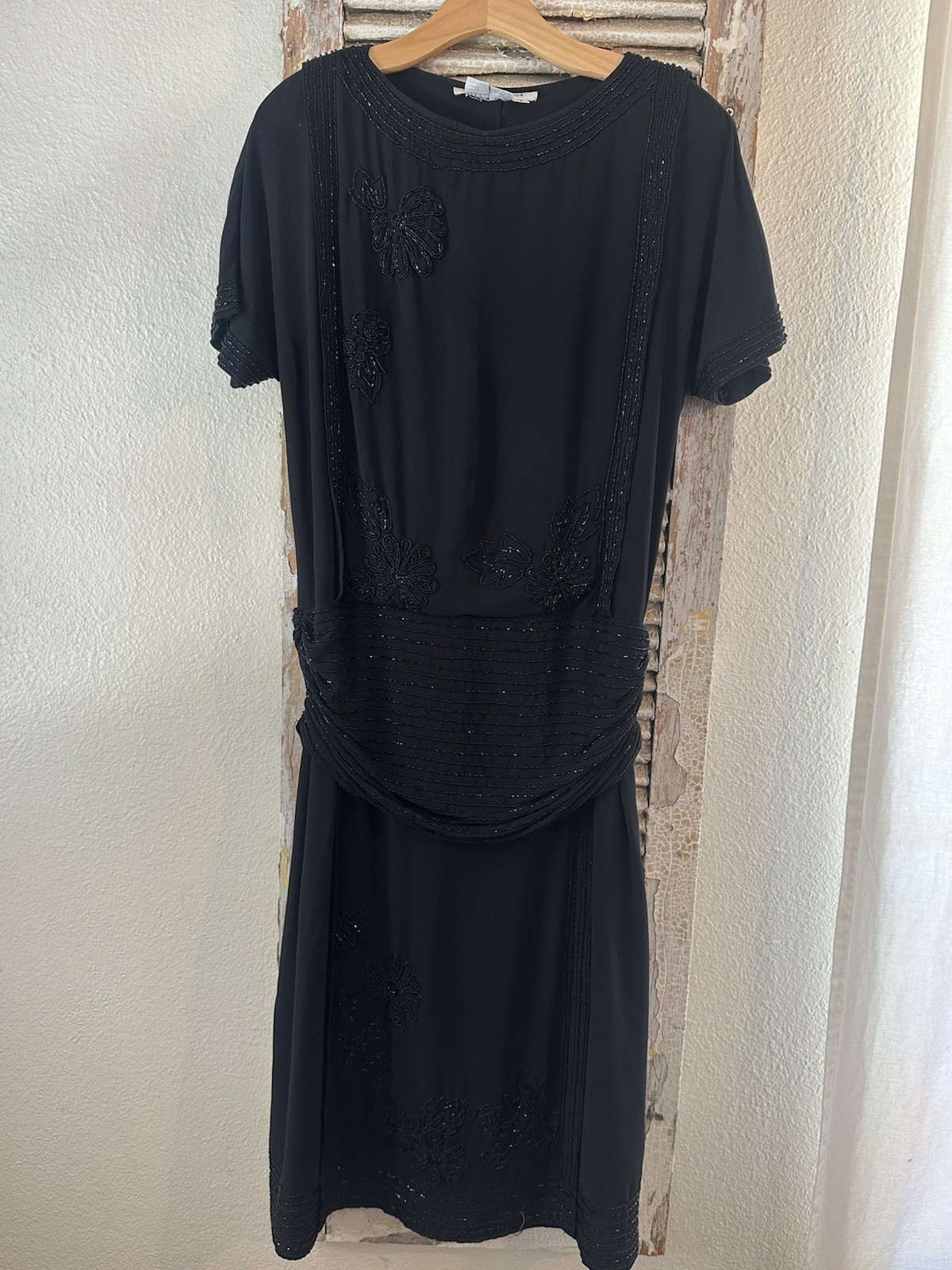 A20 Vintage Nancy Johnson Black Beaded Floral Dress Size 6