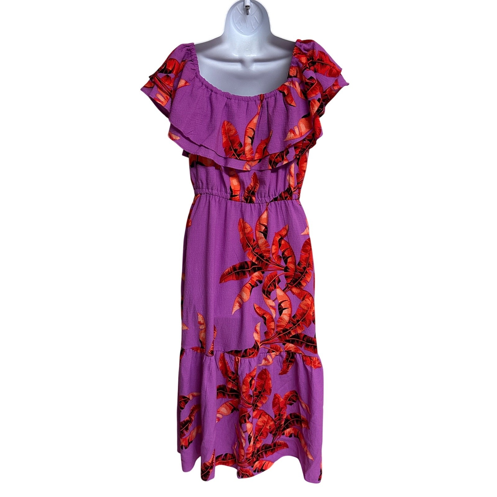 Sofia by Sofia Vergara Floral Ruffle Off Shoulder Tiered Maxi Dress Sz M EUC