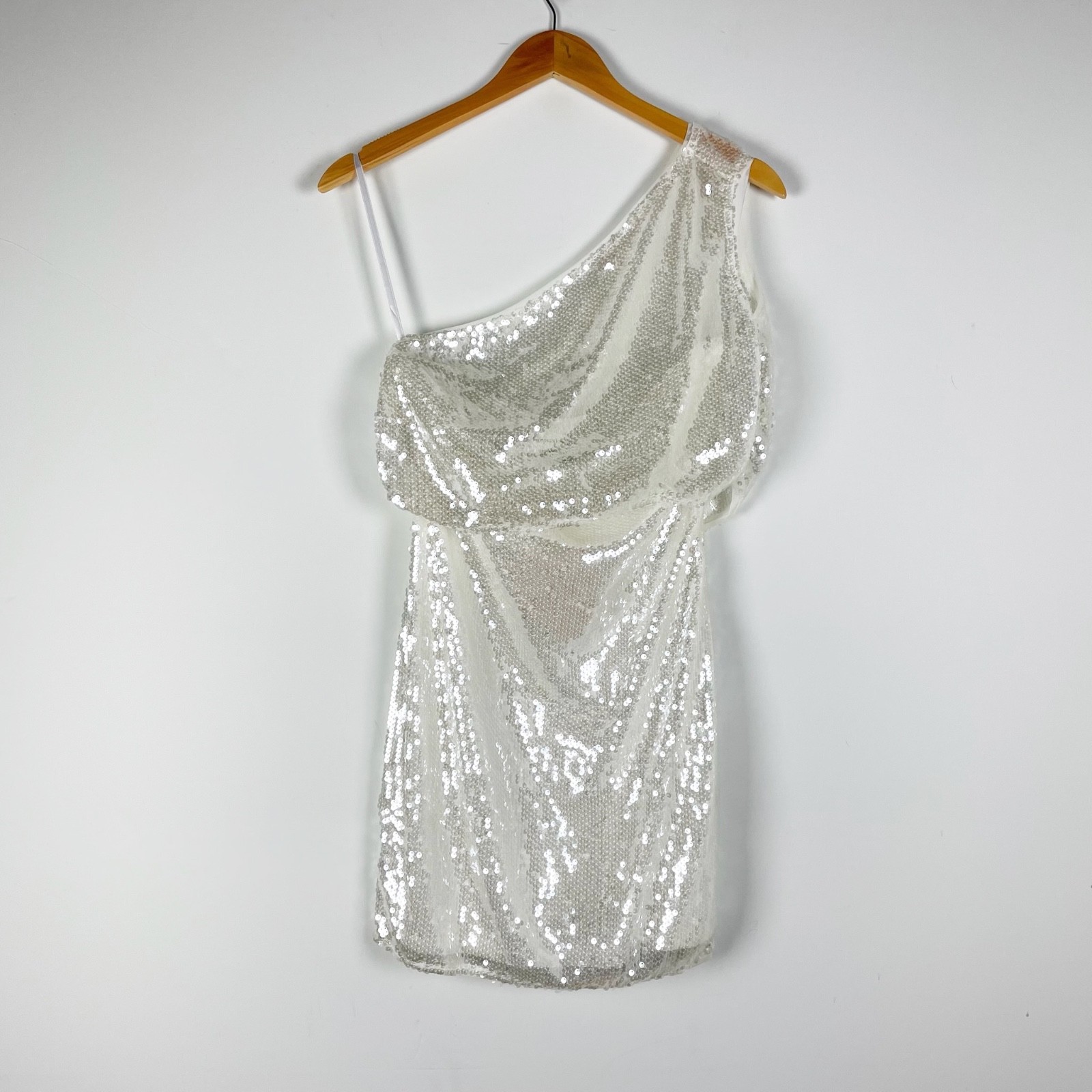 NEW Superdown Jane Asymmetrical Sequin Sparkle Embellished Mini Dress White M