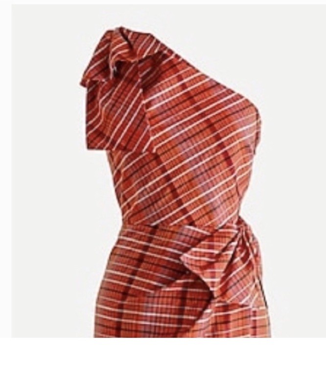 NWT J. Crew Rust Plaid One Shoulder Silk Blend Bow Detail Dress Sz 10 Easter
