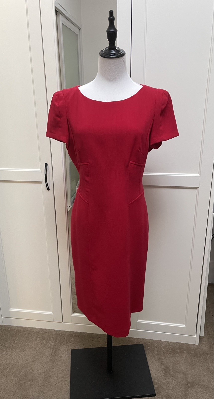 M&S Red, lined flattering pencil dress. Winter Weight. UK/AU 14, US 10.