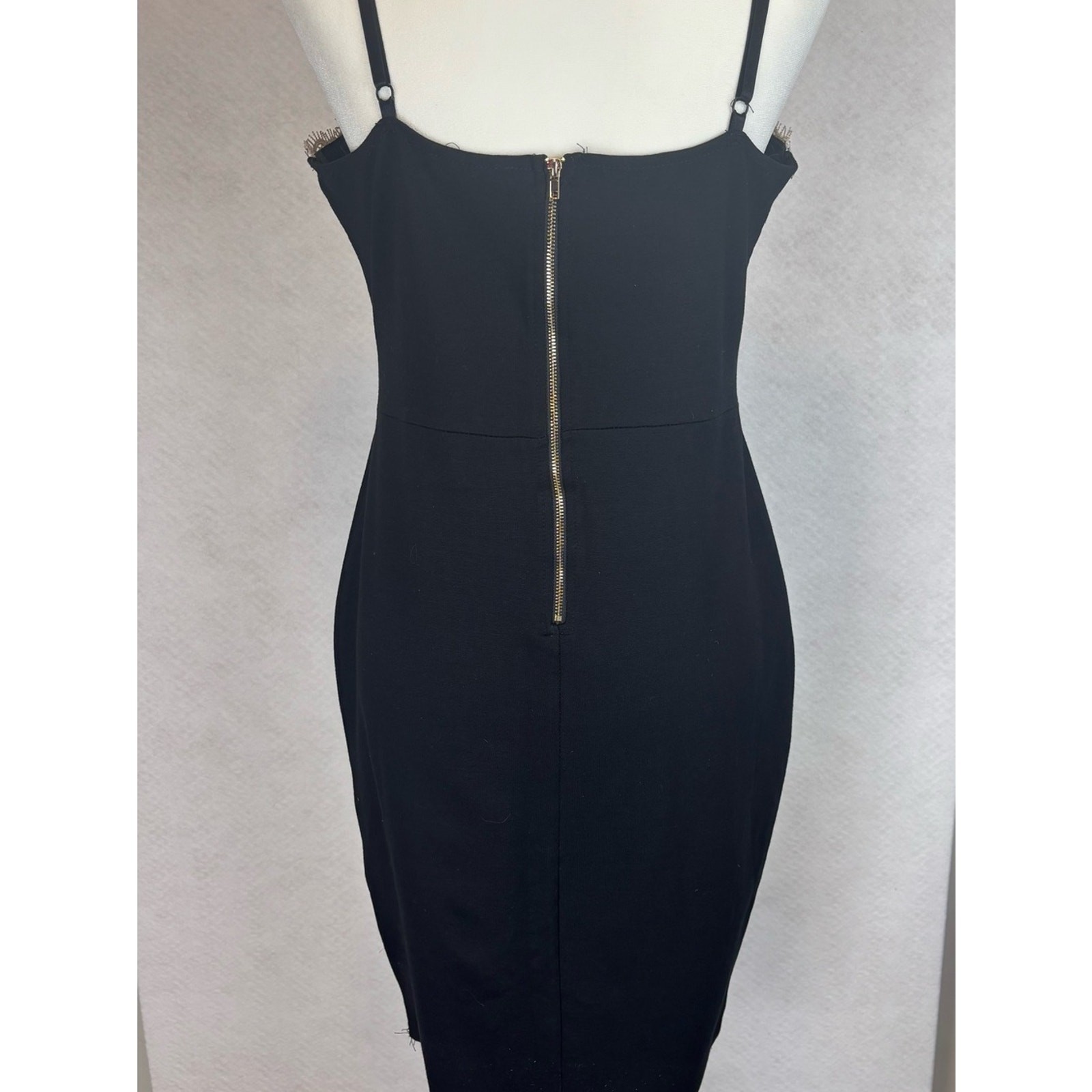 Haute Monde Black Lace Trim Bodycon Dress XL Spaghetti Strap Going Out Mini