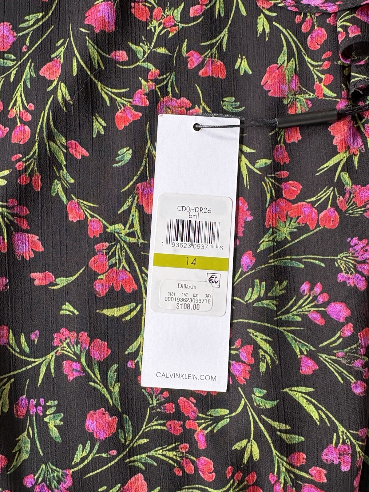 🔥 NWT Calvin Klein Crinkle Chiffon Floral Print 3/4 Bell Sleeve Women’s Size 14