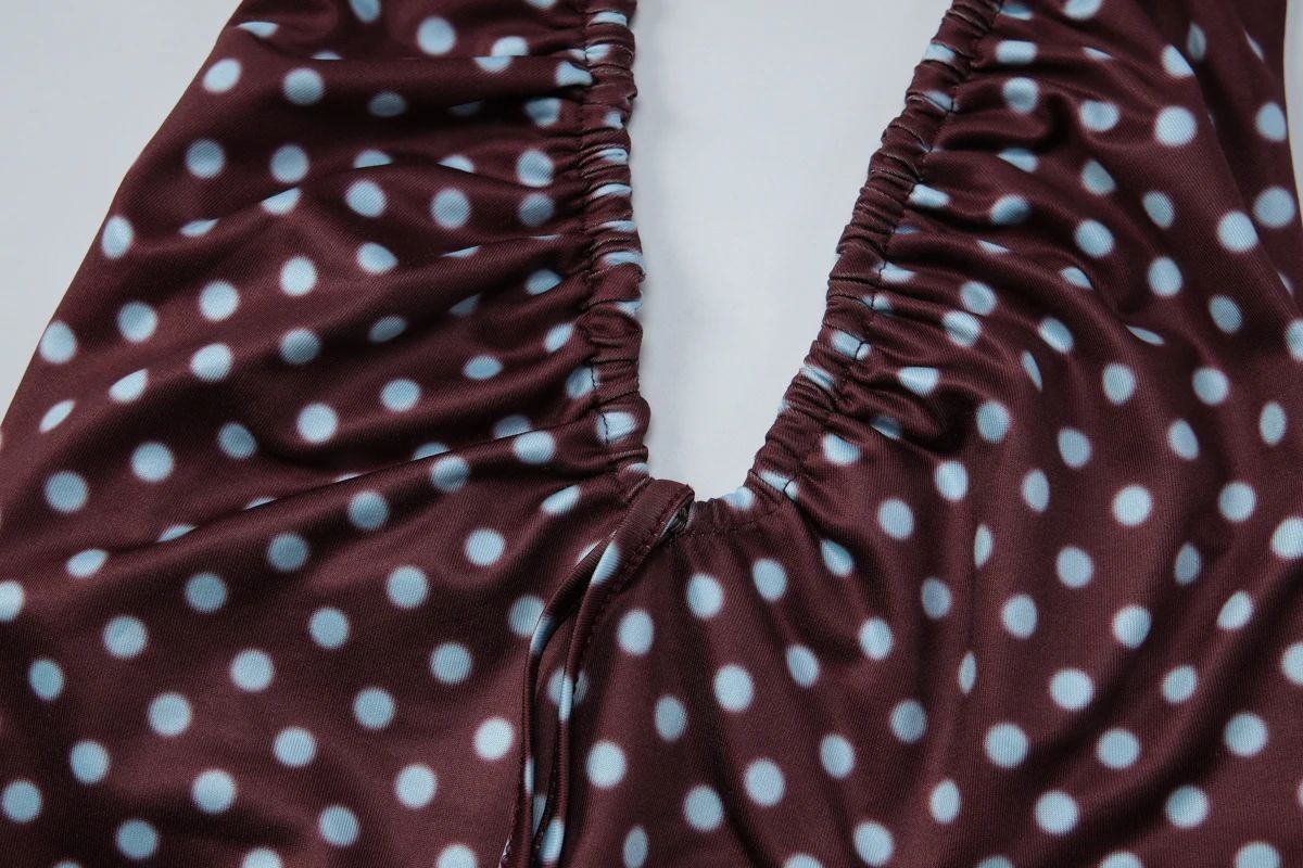 Women’s Polka Dot Halter Mini Dress Backless Lace Up Summer Dress