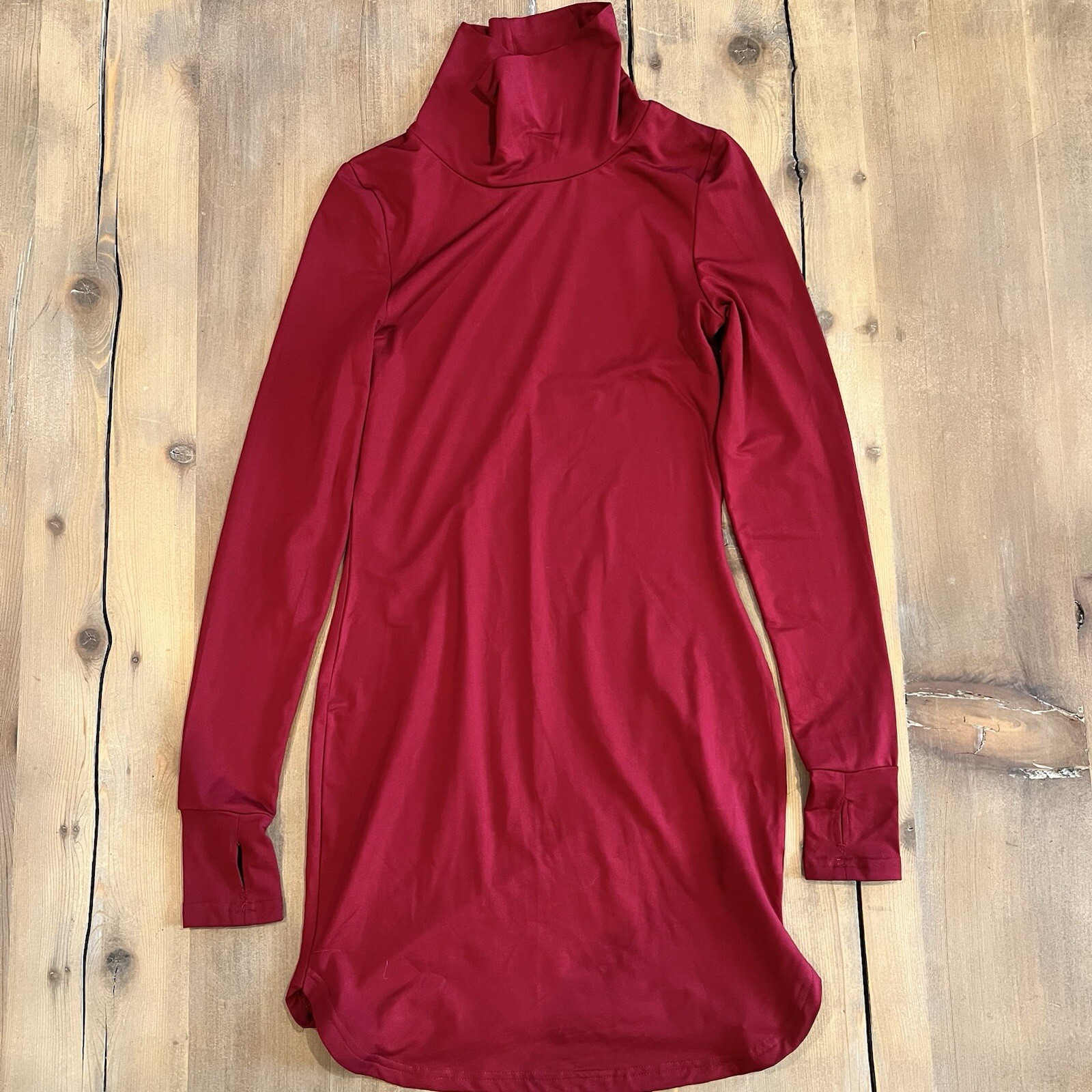 Women’s Deep Red Long Sleeve Mock Turtleneck Bodycon Dress Size Small