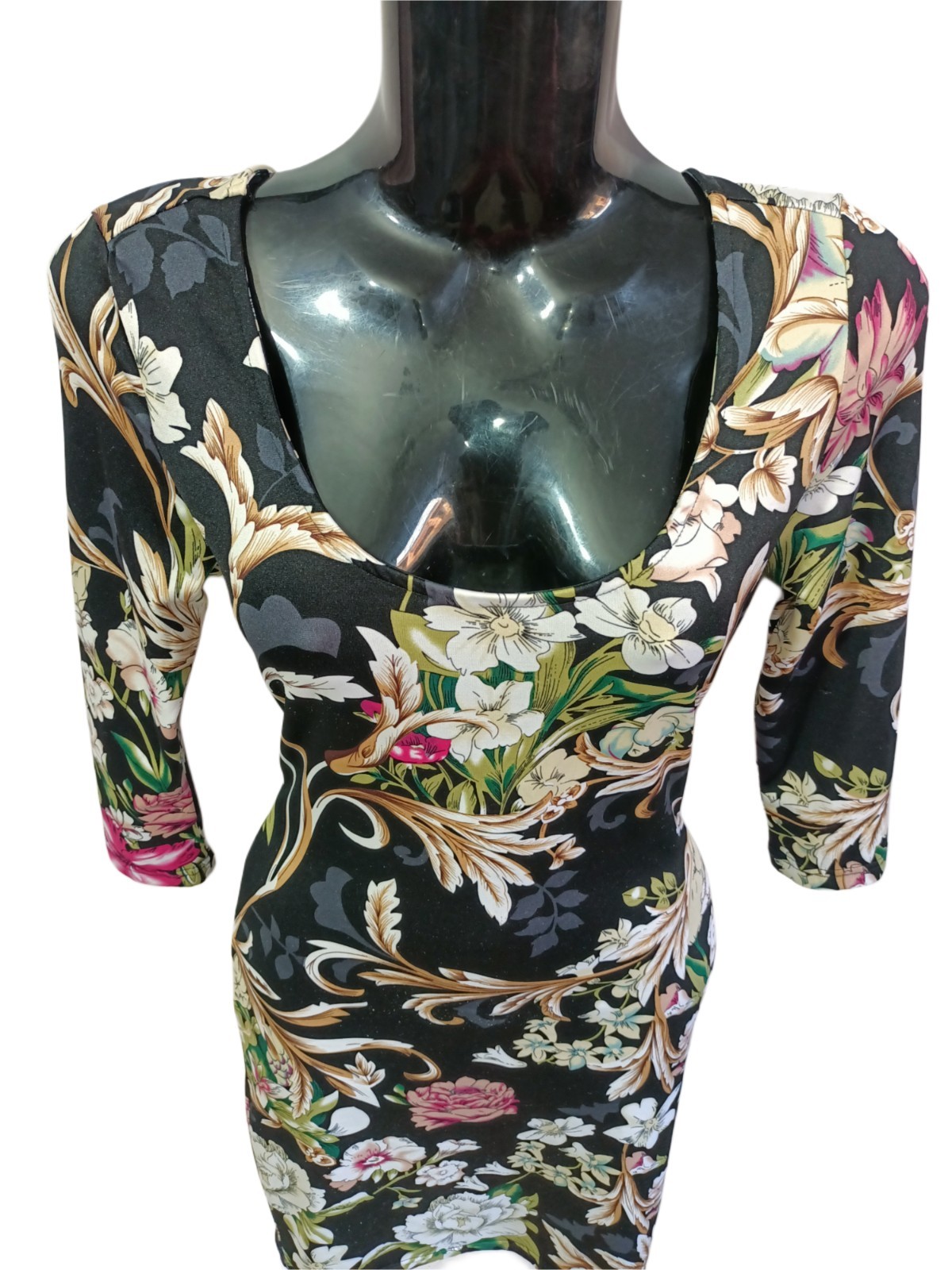 Multi-Color | Medium | Synthetic | Floral Bodycon Dress Cut-Out Back