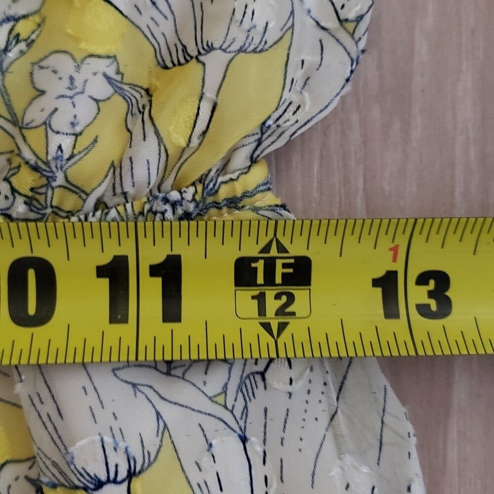 Monteau Rayon Dress Womens Small Yellow Floral Midi Tiered Ruffle Mock Neck