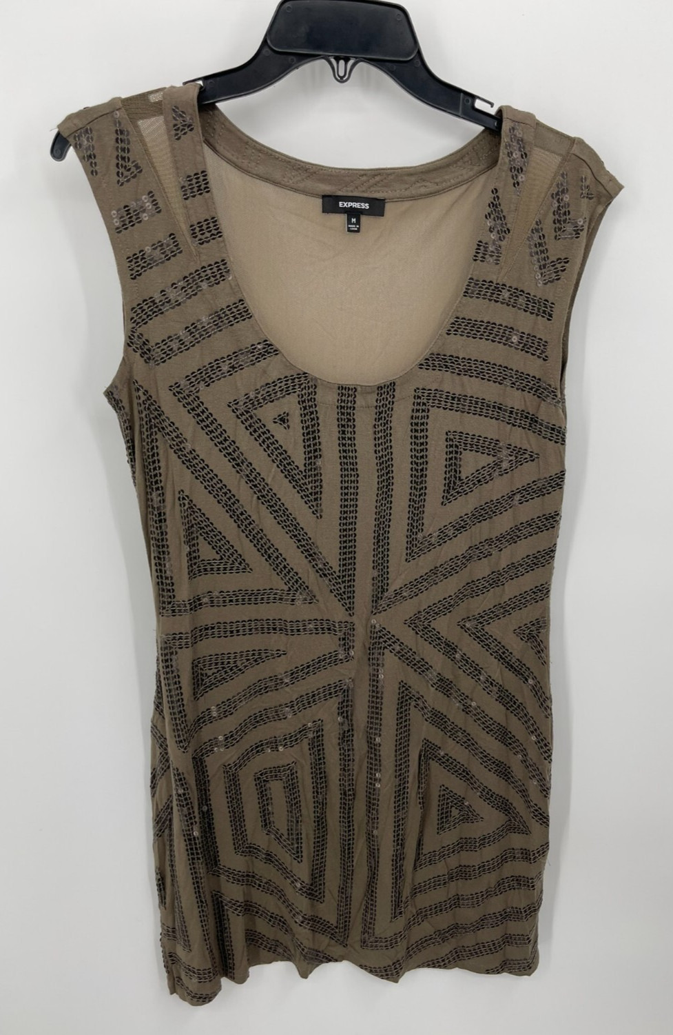 Express Dress Womens Medium Brown Sequin Geo Print Bodycon 90s Retro Sexy Grunge