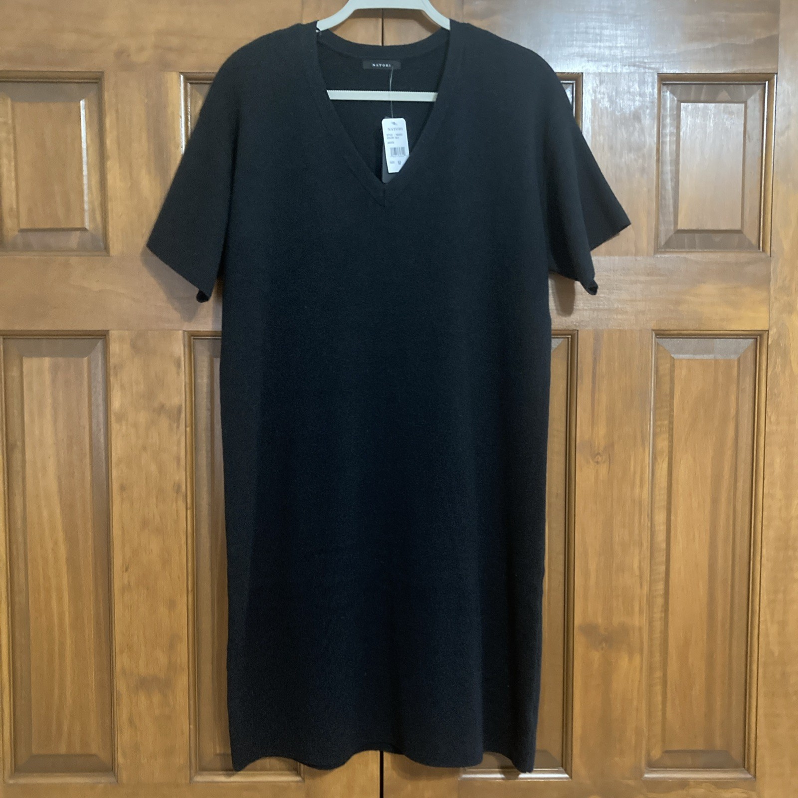 NWT Natori Silk Cashmere Blend V-neck Knit Shift Black Dress Women’s Sz Medium M