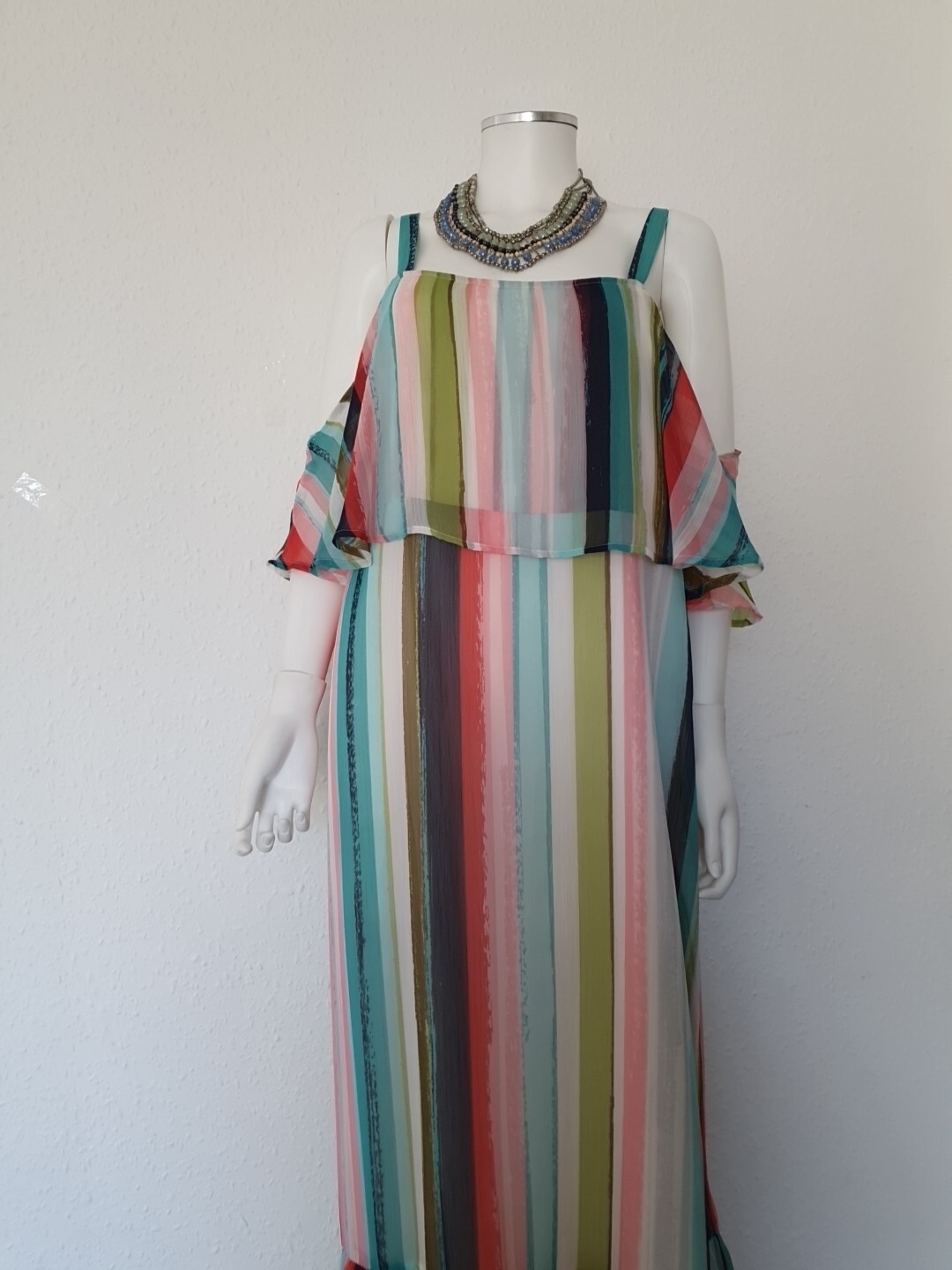 Marks & Spencer long Chiffon summer dress striped multicolour Size UK 16