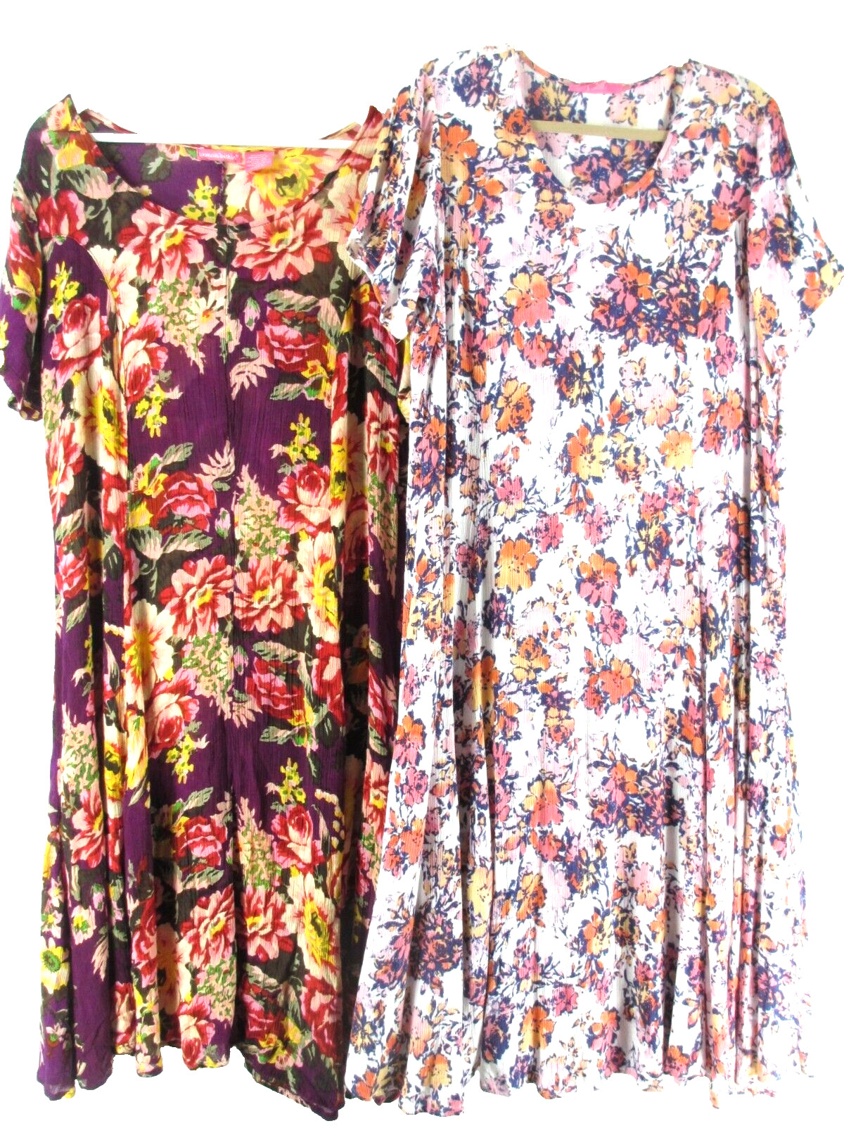 TWO Woman Within Dresses 14/16 Crinkle Floral Midi Sheath Caftans Loose Comfort