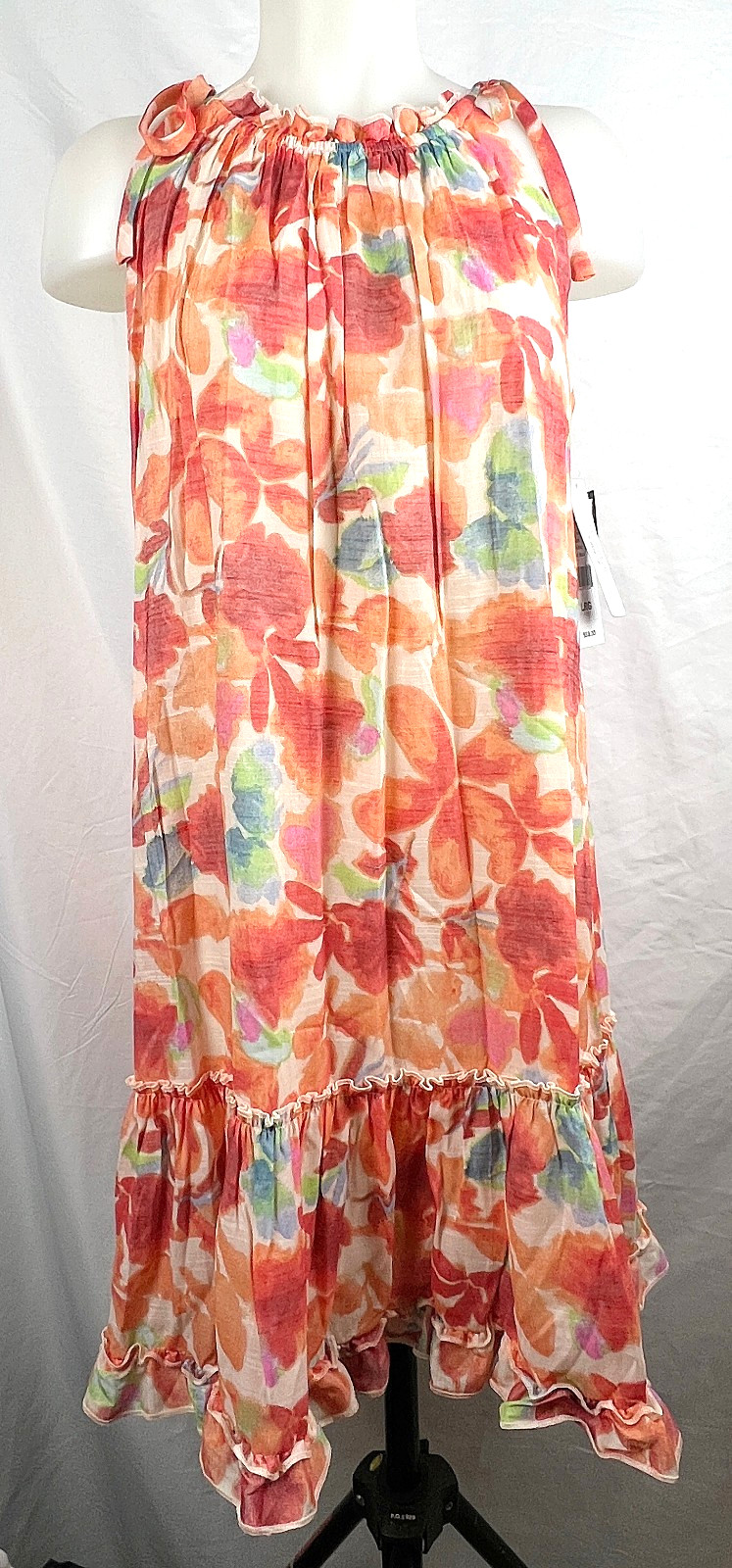 NEW NWT Signature by Robbie Bee Orange Floral Floaty Swing Sundress Dress L