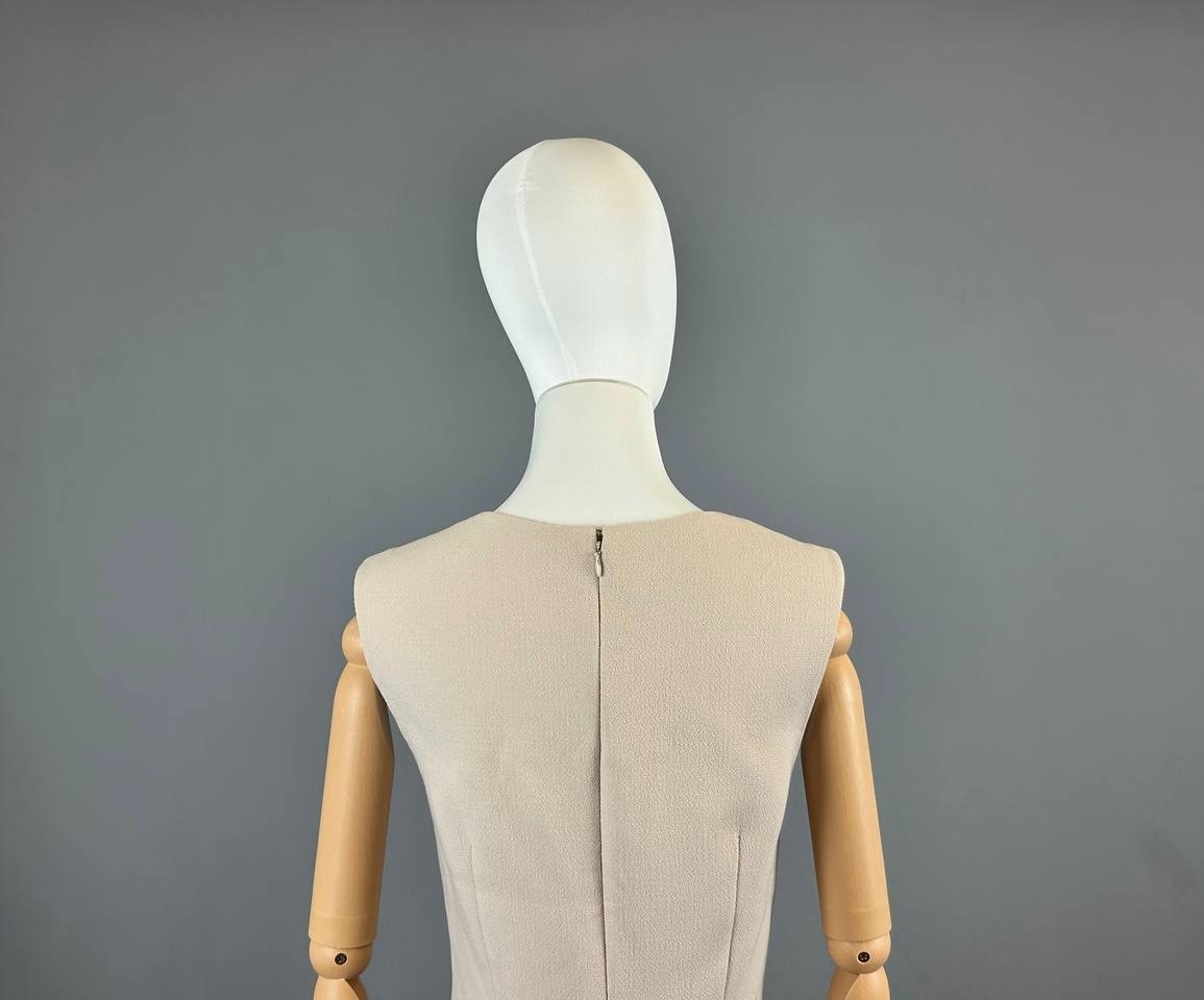 Prada Milano Beige Wool Silk Sleeveless A-Line Pencil Midi Dress Size IT 44