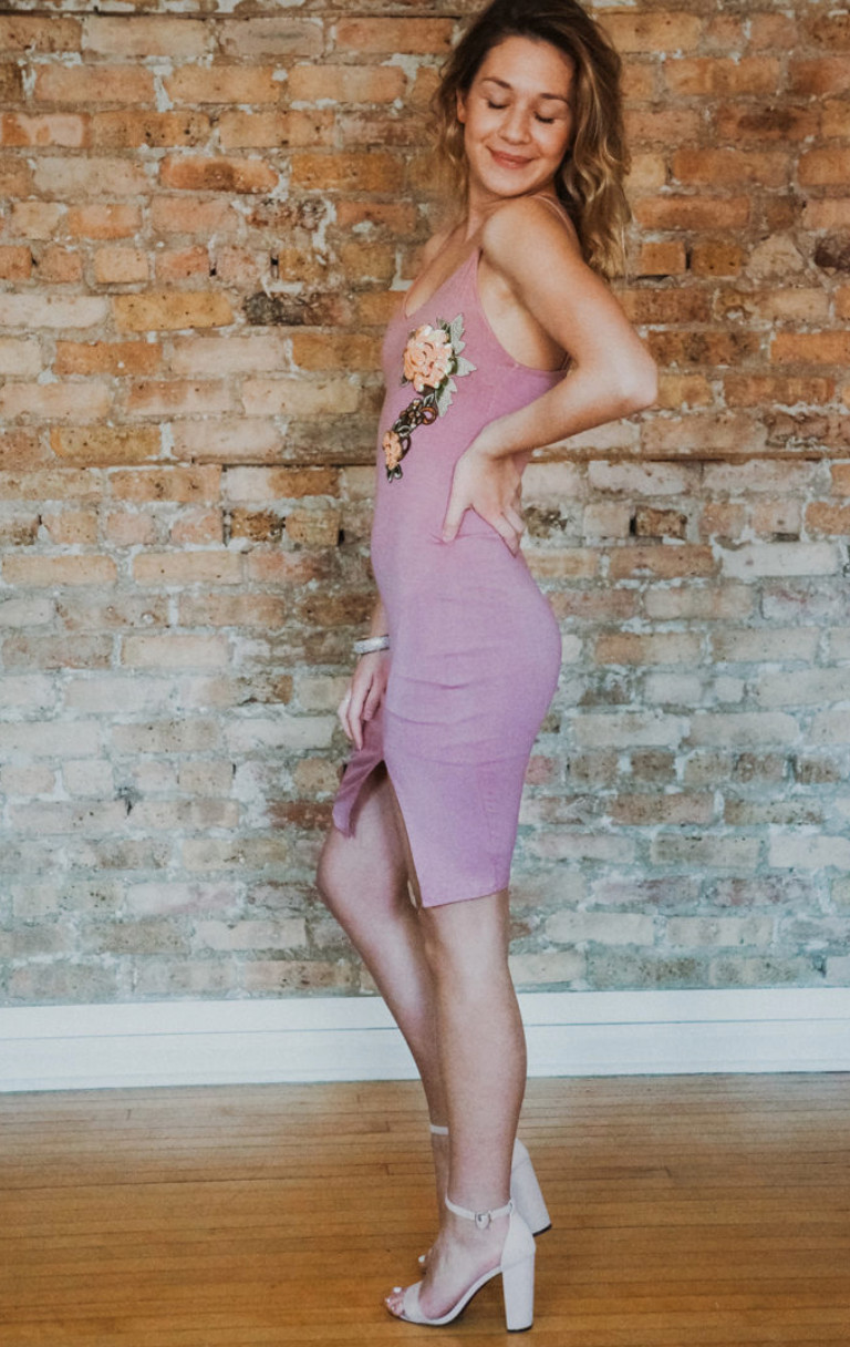 Pink V-Neck Mini Dress With A Side Slit