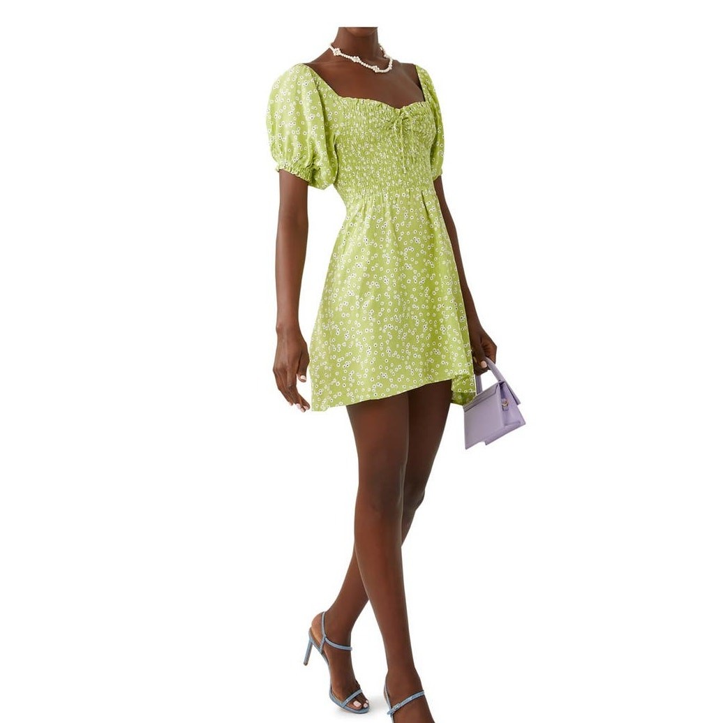 NWT Faithfull The Brand Domenica Mini Dress in Tiare Floral Print Green Size 10