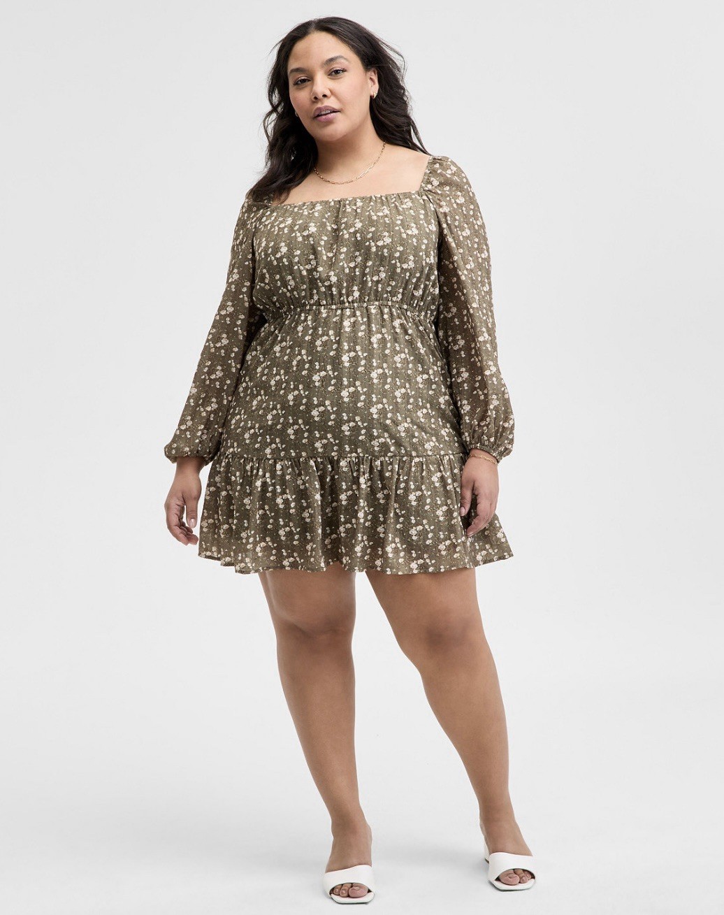 And Now This Trendy Plus Size Peasant Mini Dress – 1X – Oregano- NWT -$54 Retail