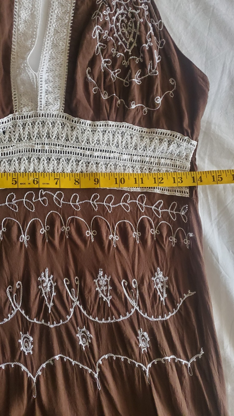 My Choice Size L Boho Embroidered 100% Rayon Halter Dress