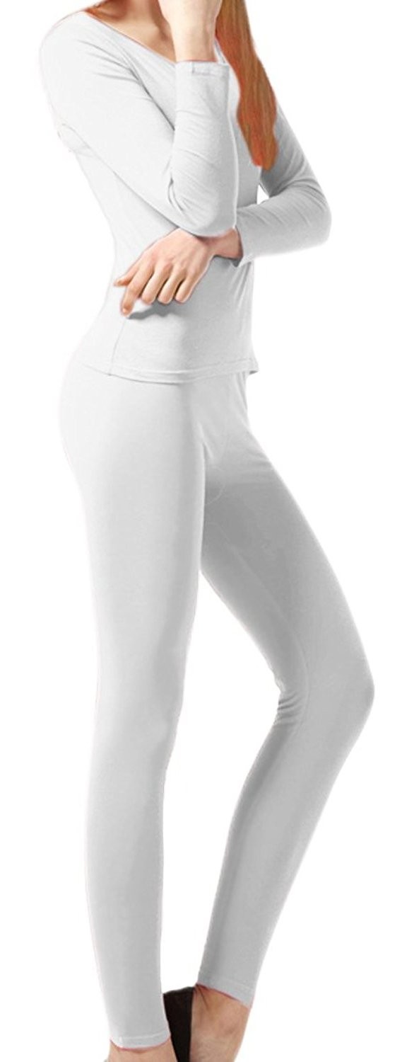 Womens Microfleece Thermal 2 Piece Set White XL Ultimate Warmth Comfort Fit