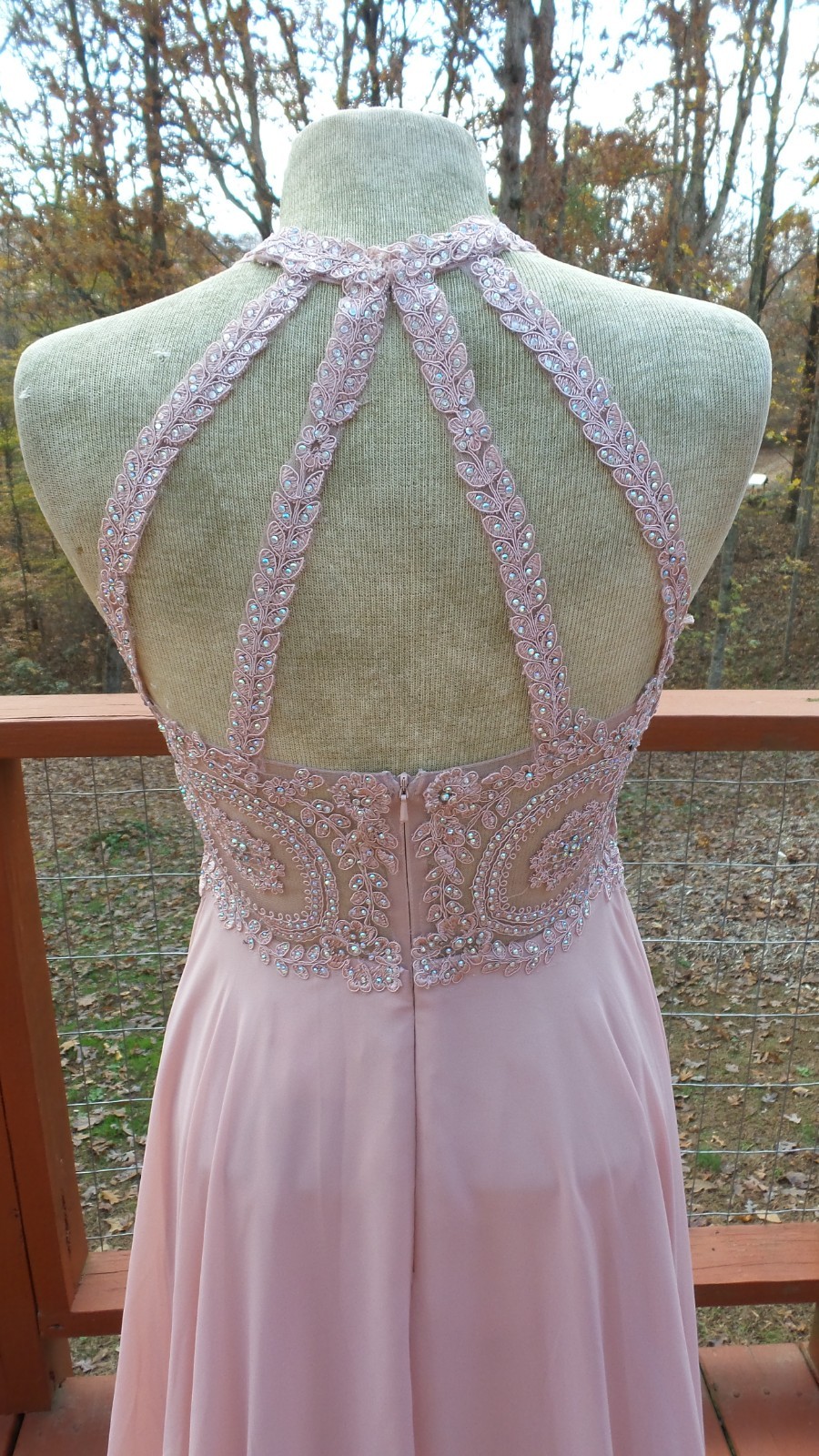 DANCING QUEEN Rose Pink Chiffon Beaded Formal Holiday Party Prom Dress size L