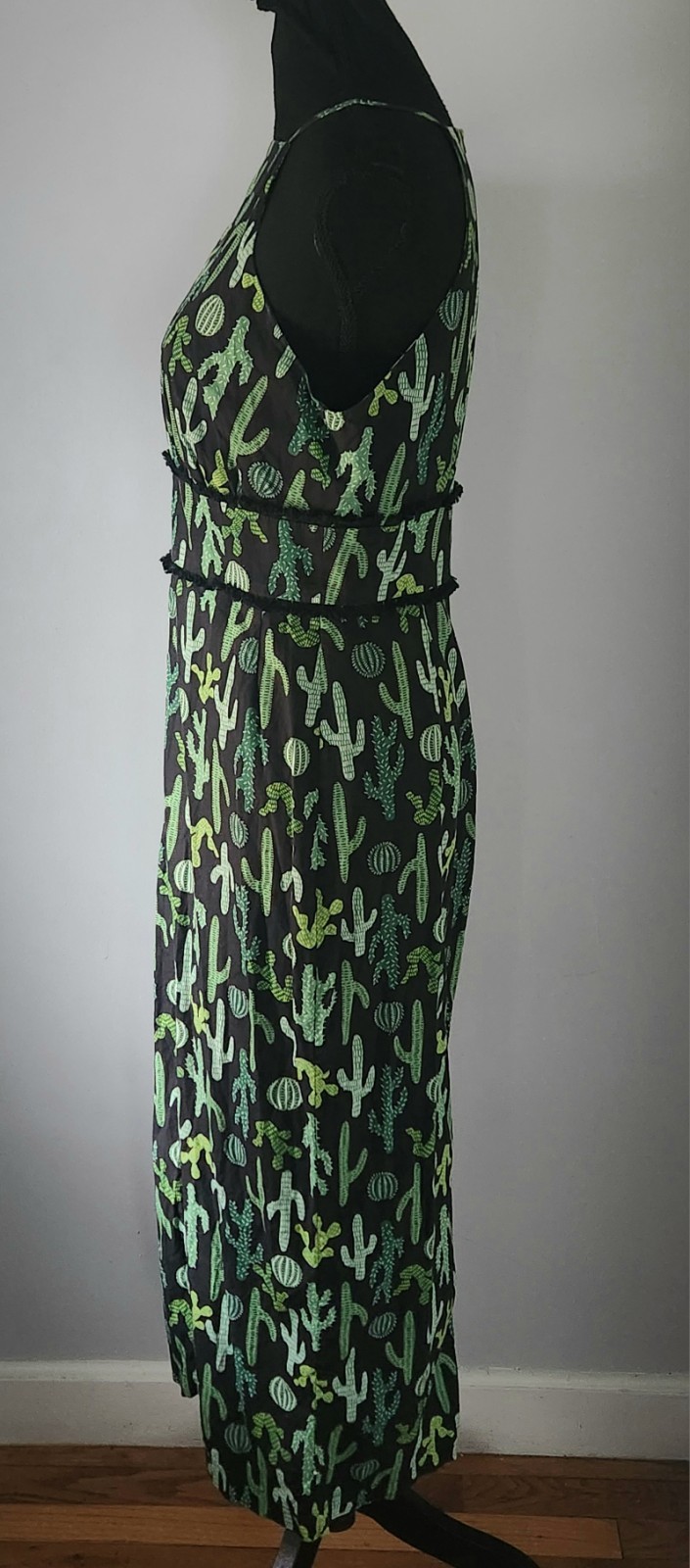 Pearl By Lela Rose Sleeveless Long Cactus Print Green Dress Back Zip Size 6