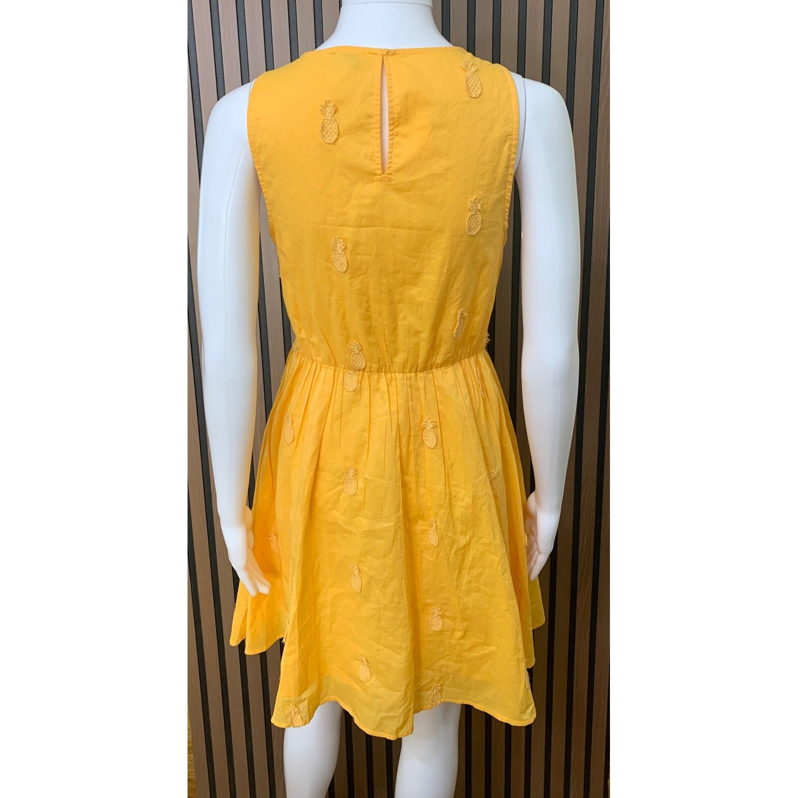 J.Crew Yellow Pineapple Embroidered Cotton Fit & Flare Dress CA216 Size 00 NWT