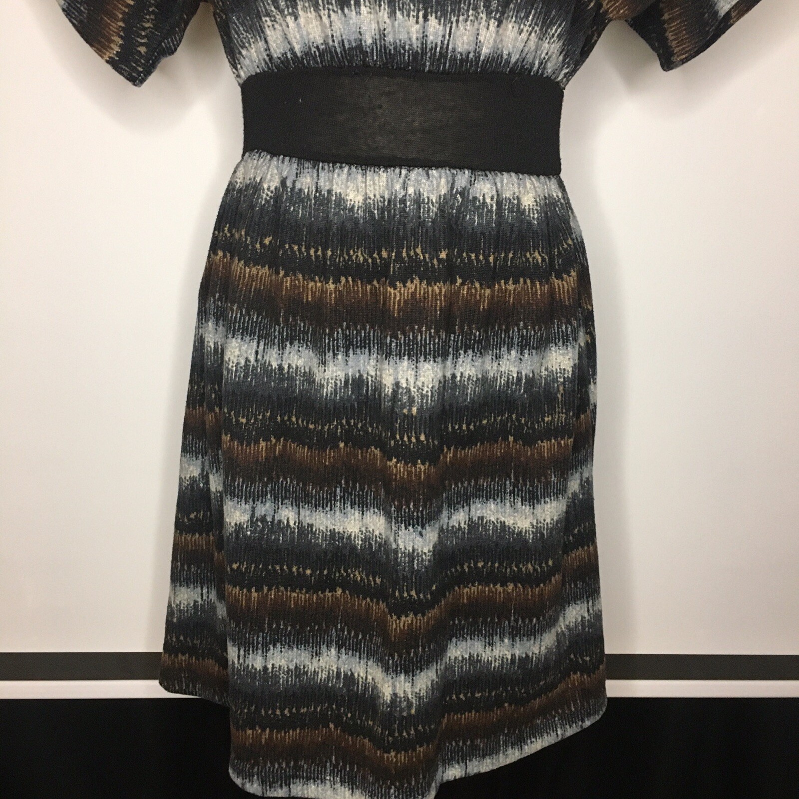 DELIRIOUS Blue Brown Striped Short Mini Dress Small
