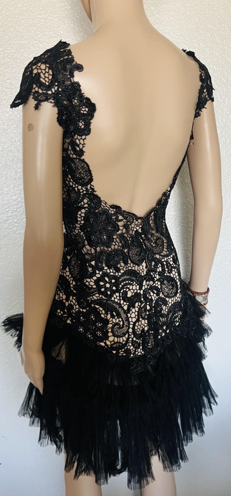 MAC DUGGAL Embellished LACE Cocktail Party Tulle Ruffle Evening Dress sz 4 SMALL