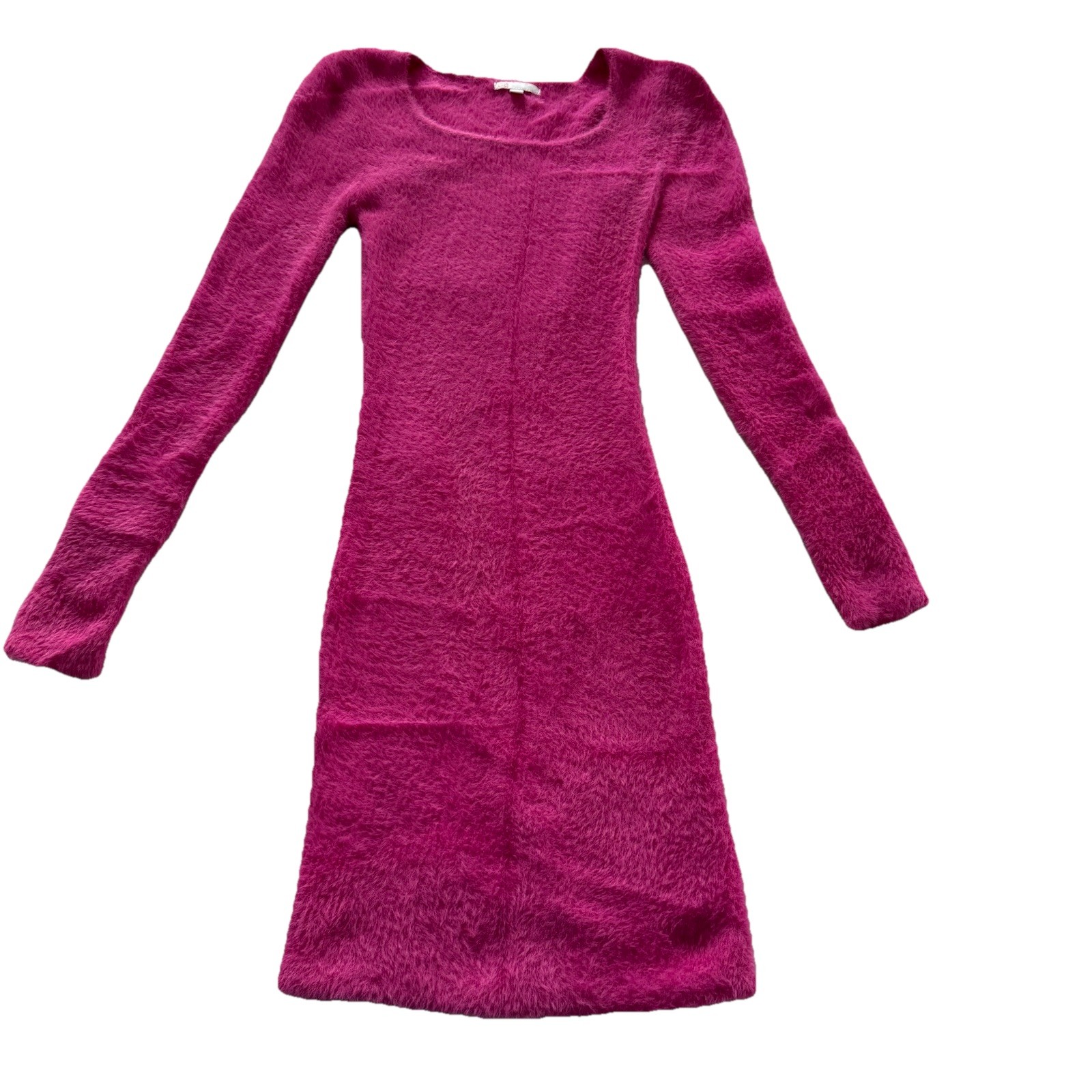 GB Womens XS Fuzzy Eyelash Knit Sweater Dress Hot Pink Long Sleeve Bodycon
