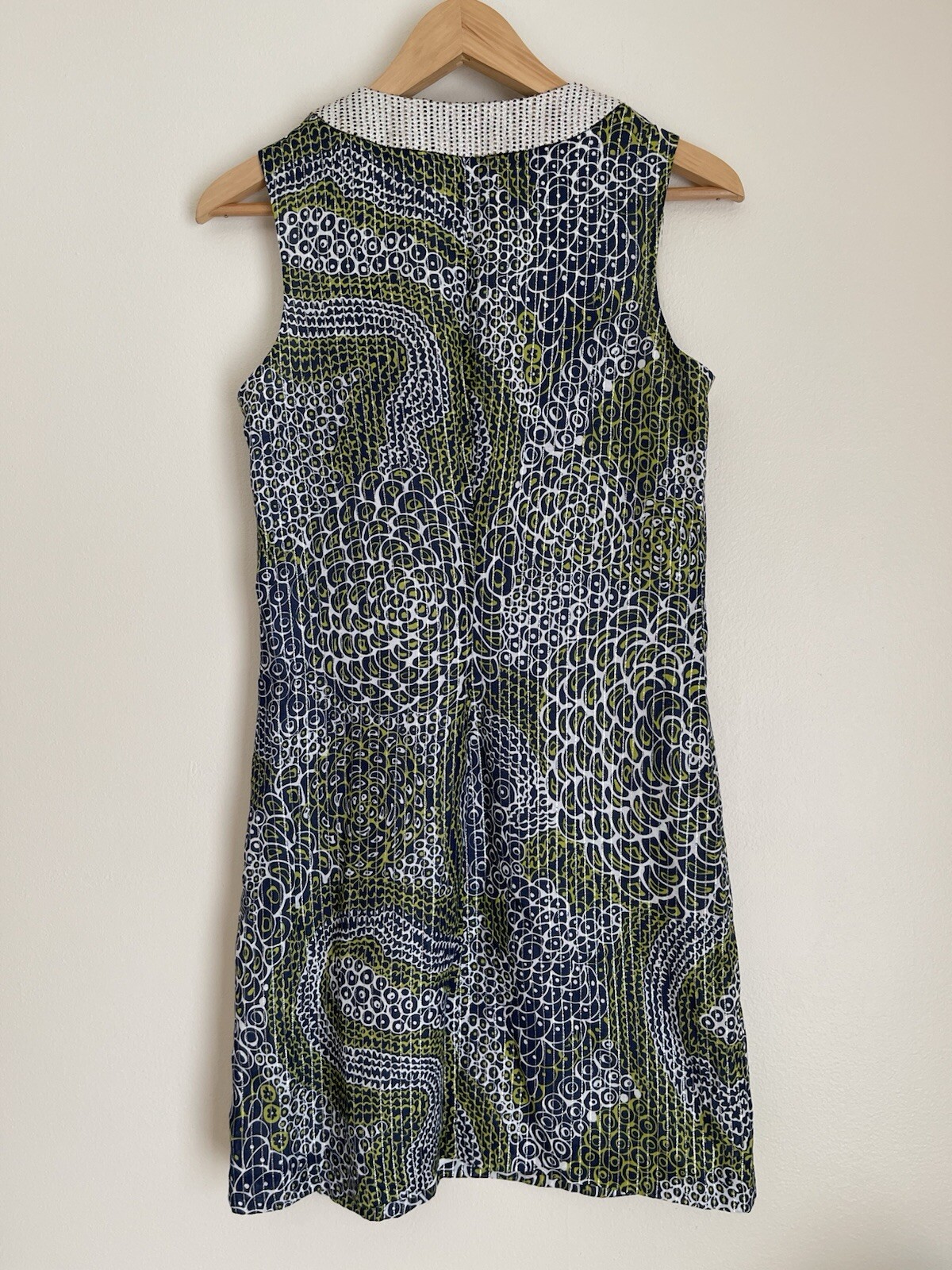 Trina Turk Blue Green Print Metallic Brocade Sleeveless Cotton Mini Dress size 2