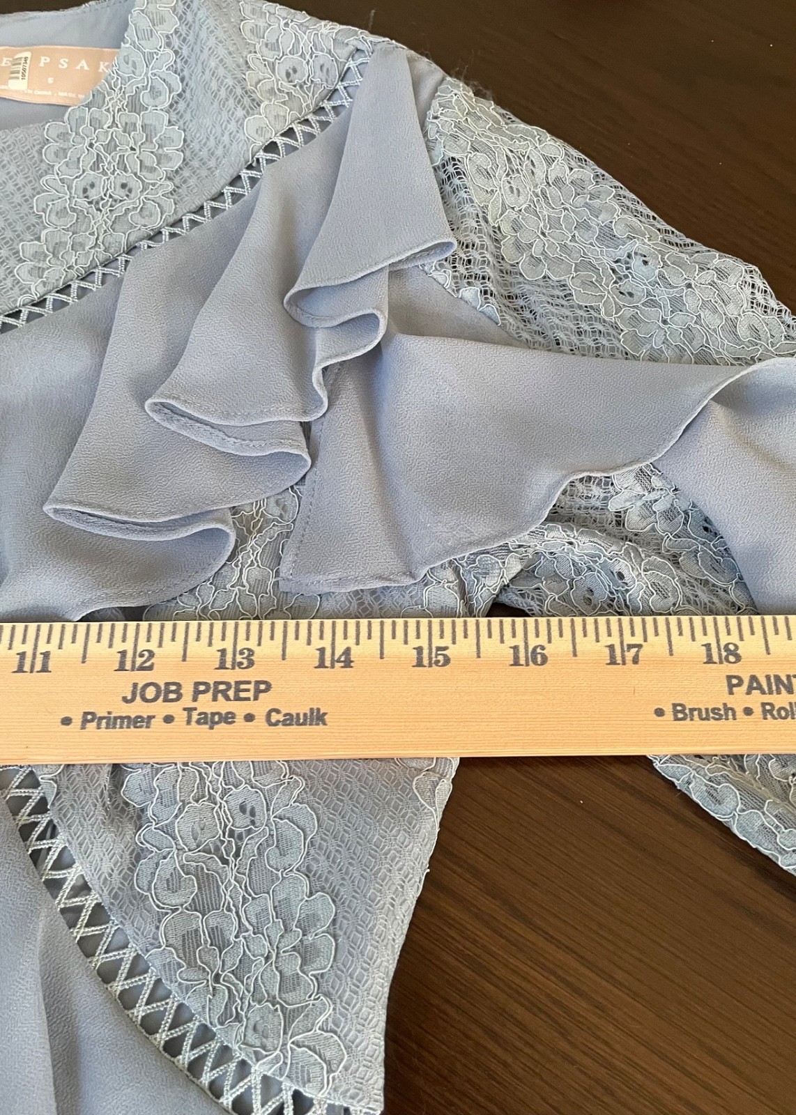 Keepsake the Label Better Days Dusty Blue Lace Ruffle Mini Dress Long Sleeve S