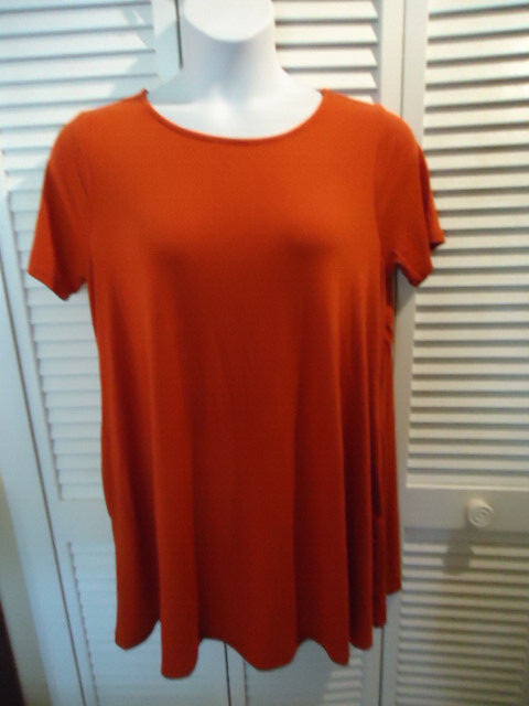 Zenana Premium Womens Ruest Orange Short Sleeve Crew Neck Tunic Dress Size 1X