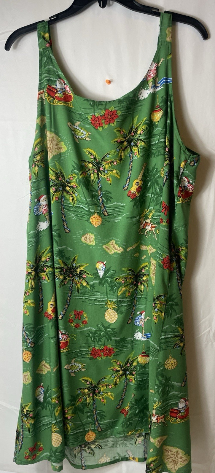 Bishop St Apparel Hawaiian Christmas Dress Women’s 2XL Green Surfing Santa Hawai