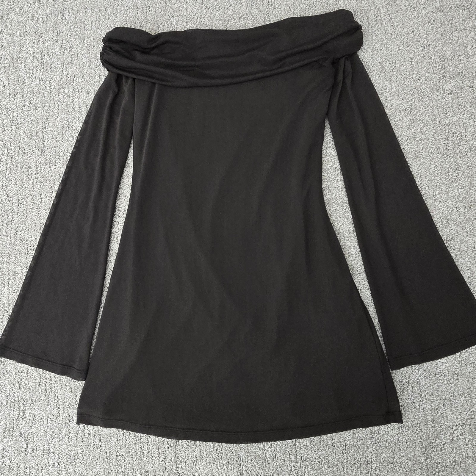 Witchy Sheer Mesh Off Shoulder Flare Sleeve Mini Dress Womens Size M