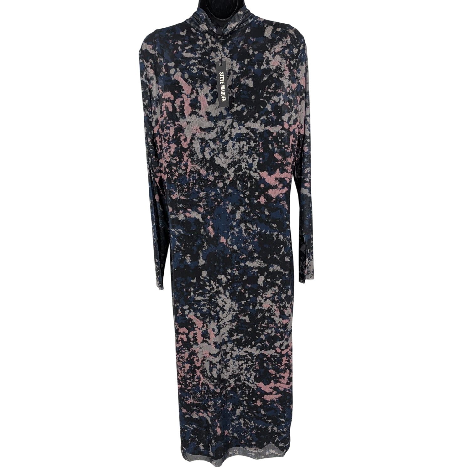 Steve Madden Abstract Mesh Bodycon Midi Dress Mock Neck long Sleeve Y2K XXLarge