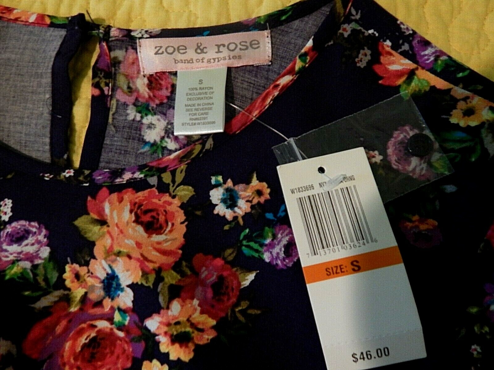 Zoe & Rose -Long Sleeve Boho Navy Floral Mini Dress Open Back Size Small – NWT